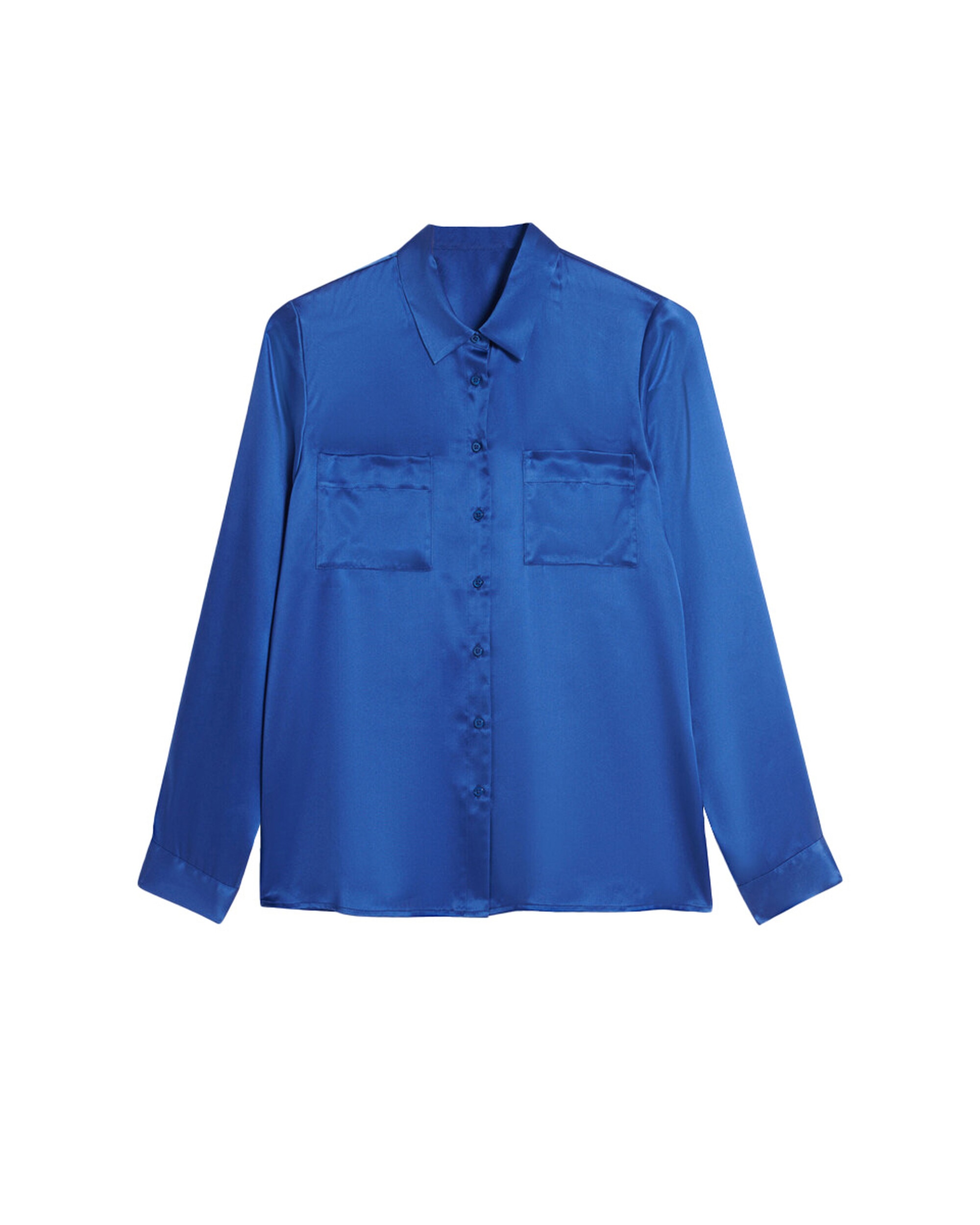 Camisa de mujer con bolsillos en seda 100% - Caroll - Azulón Azulón-4