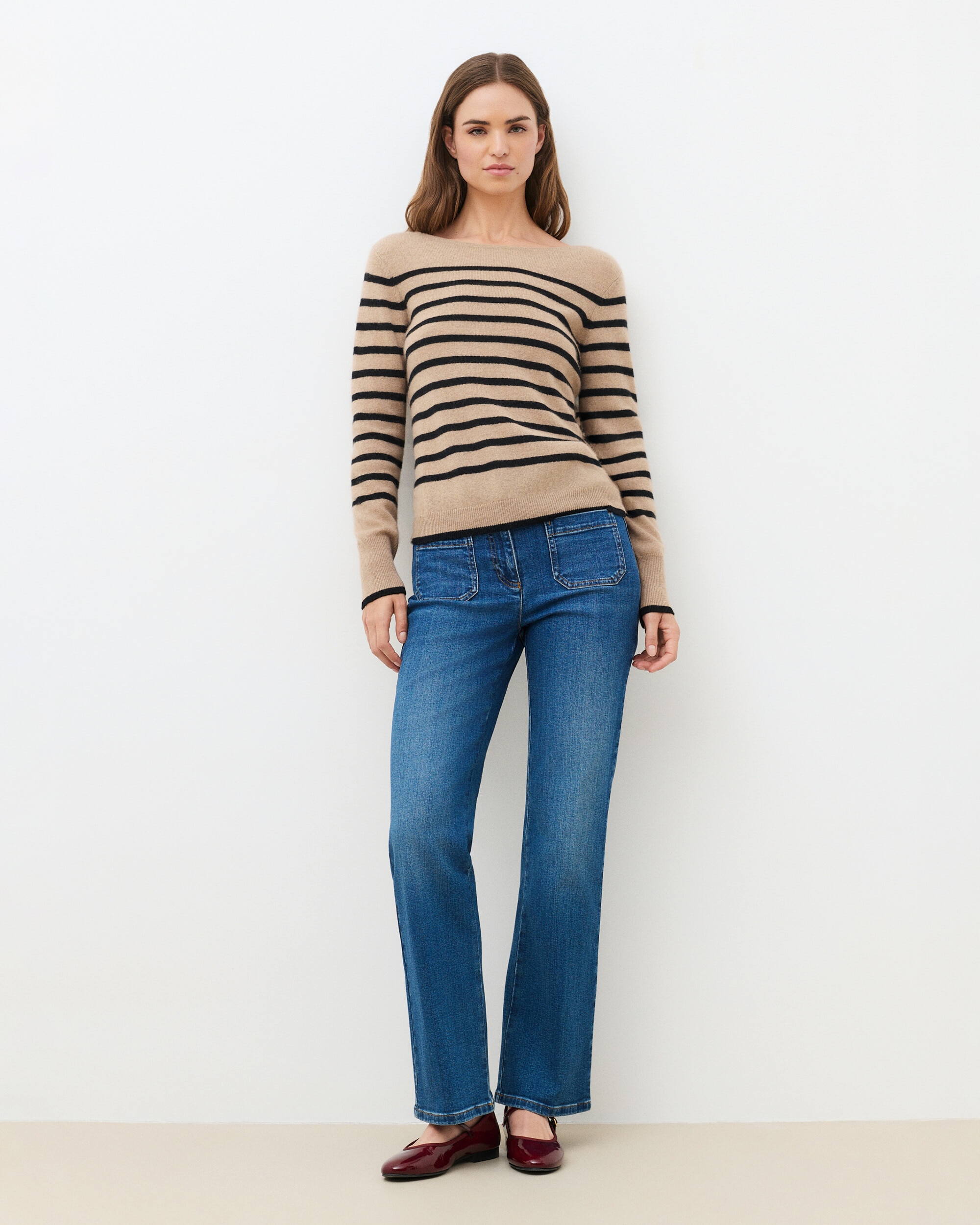 Jersey de mujer con rayas en cachemire 100% - Caroll - Beige Beige-1