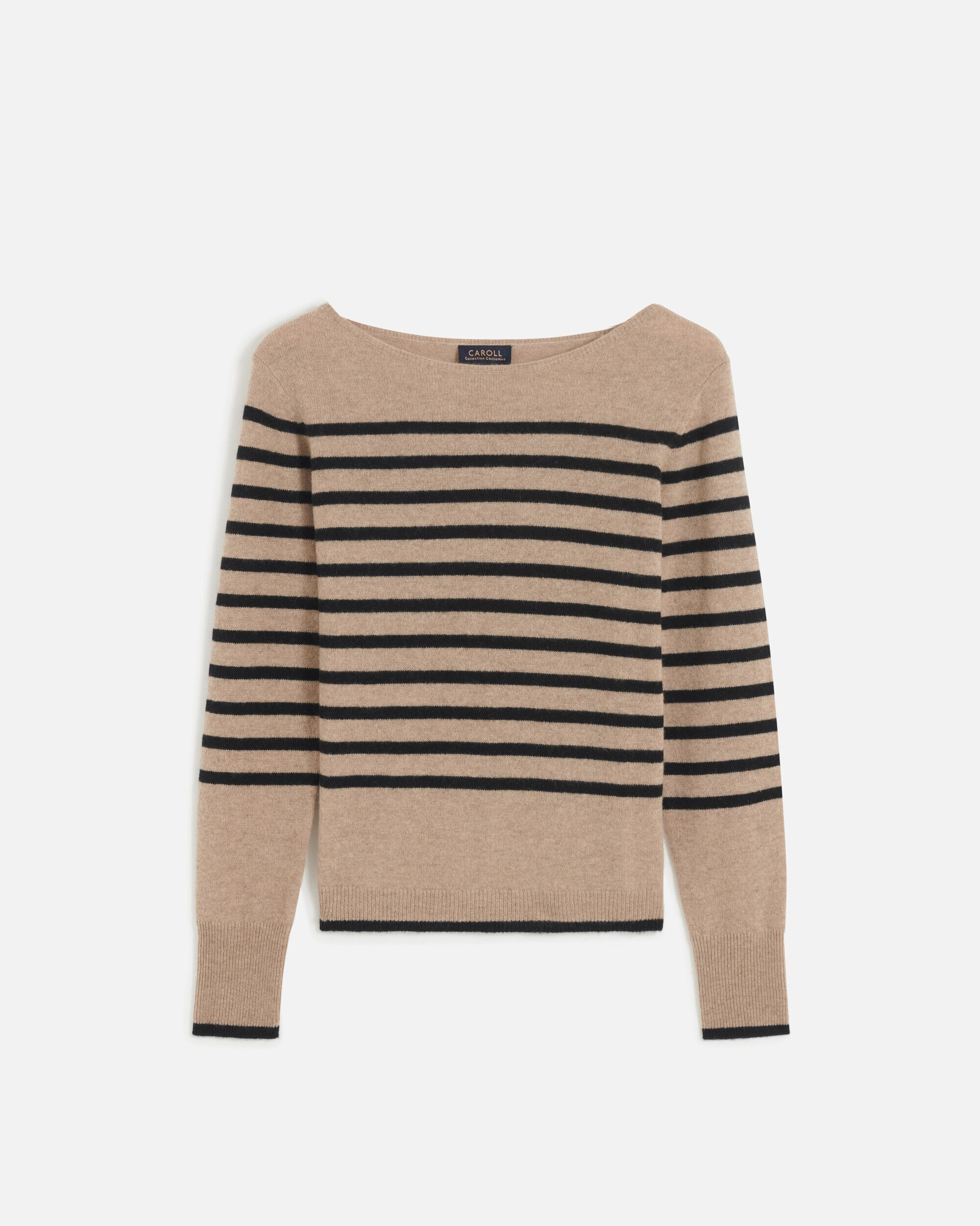 Jersey de mujer con rayas en cachemire 100% - Caroll - Beige Beige-4