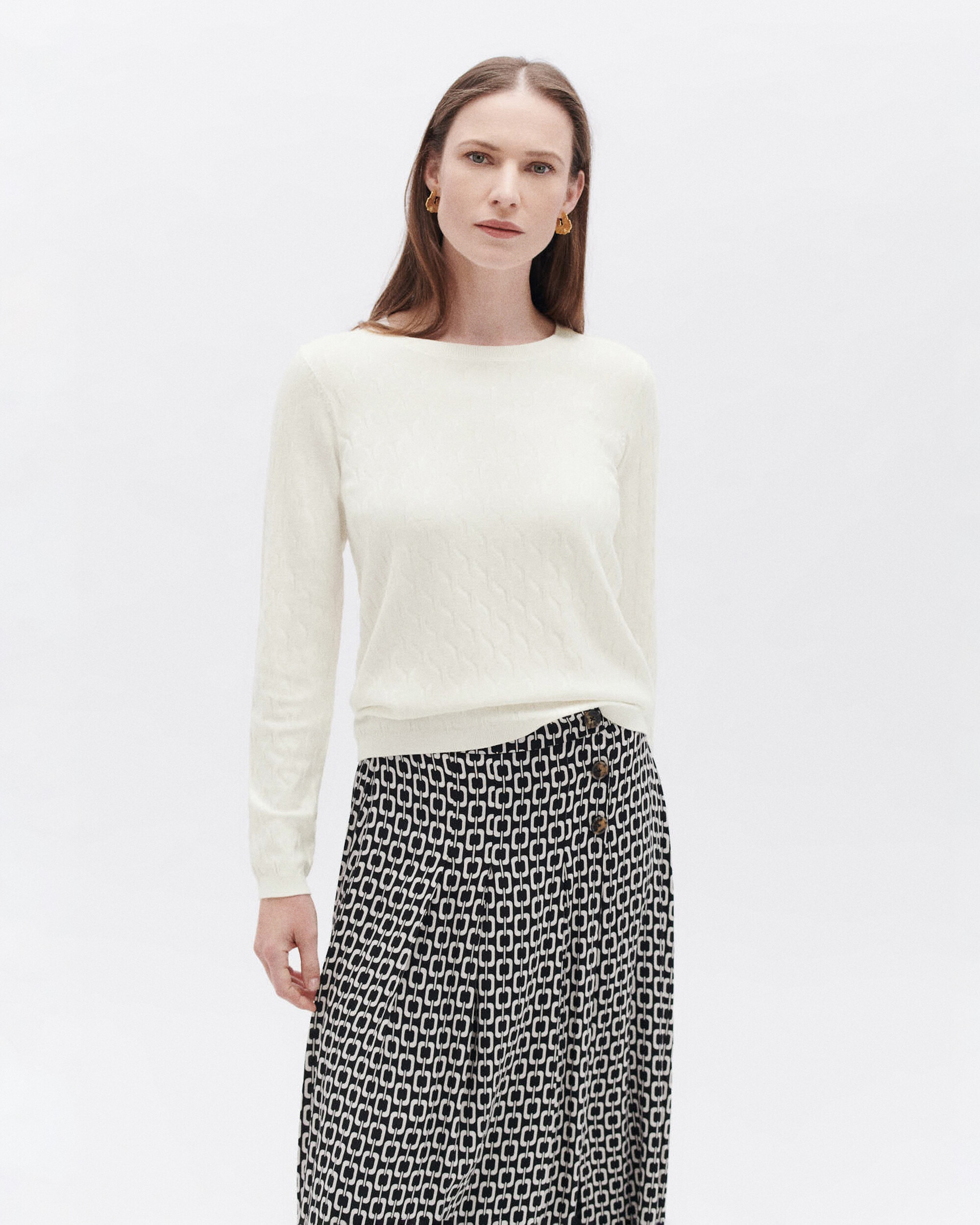 Jersey de mujer con cuello redondo y manga larga - Caroll - Crudo Crudo-1