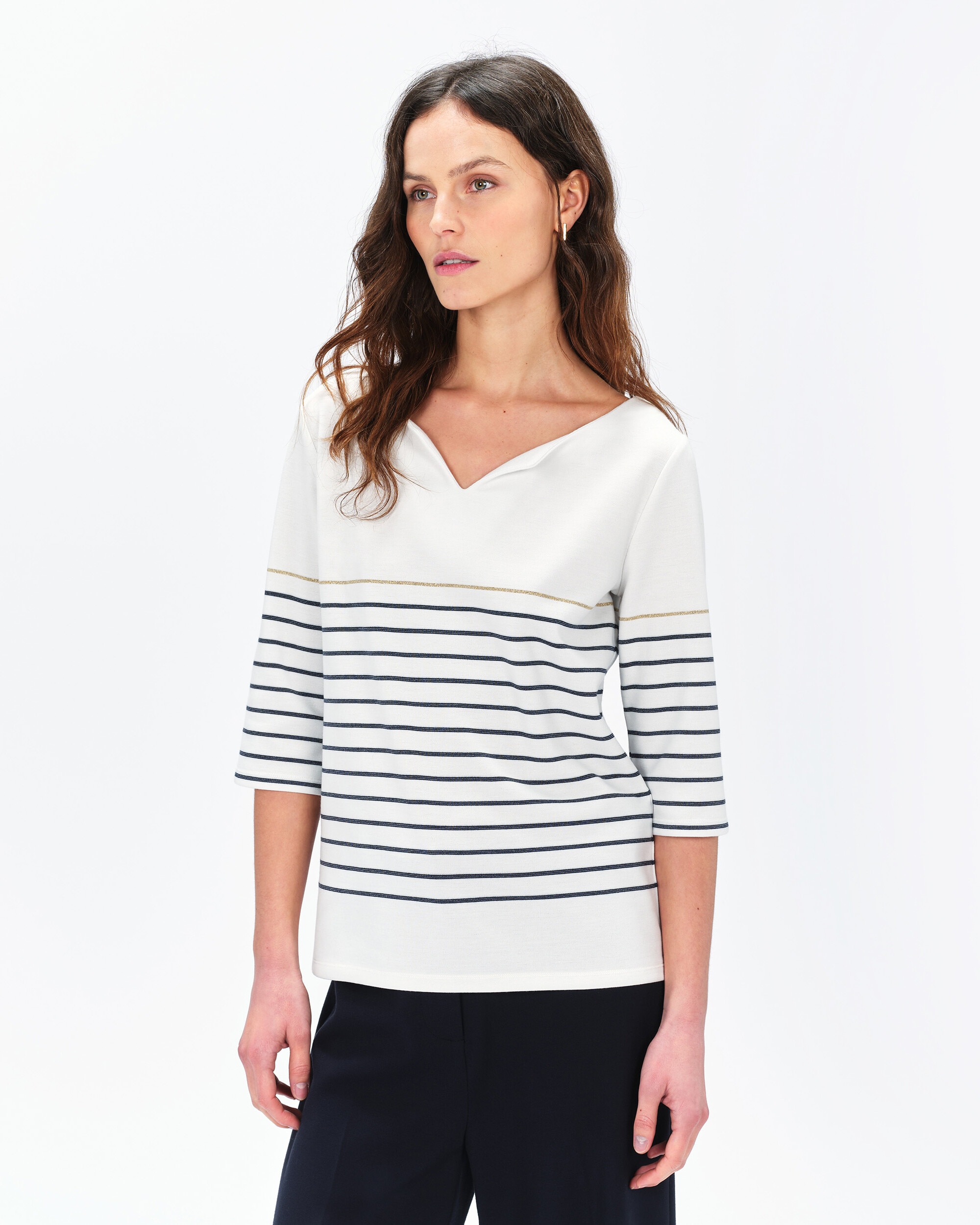 Camiseta de mujer con manga francesa y estampado de rayas - Caroll - Crudo Crudo-1