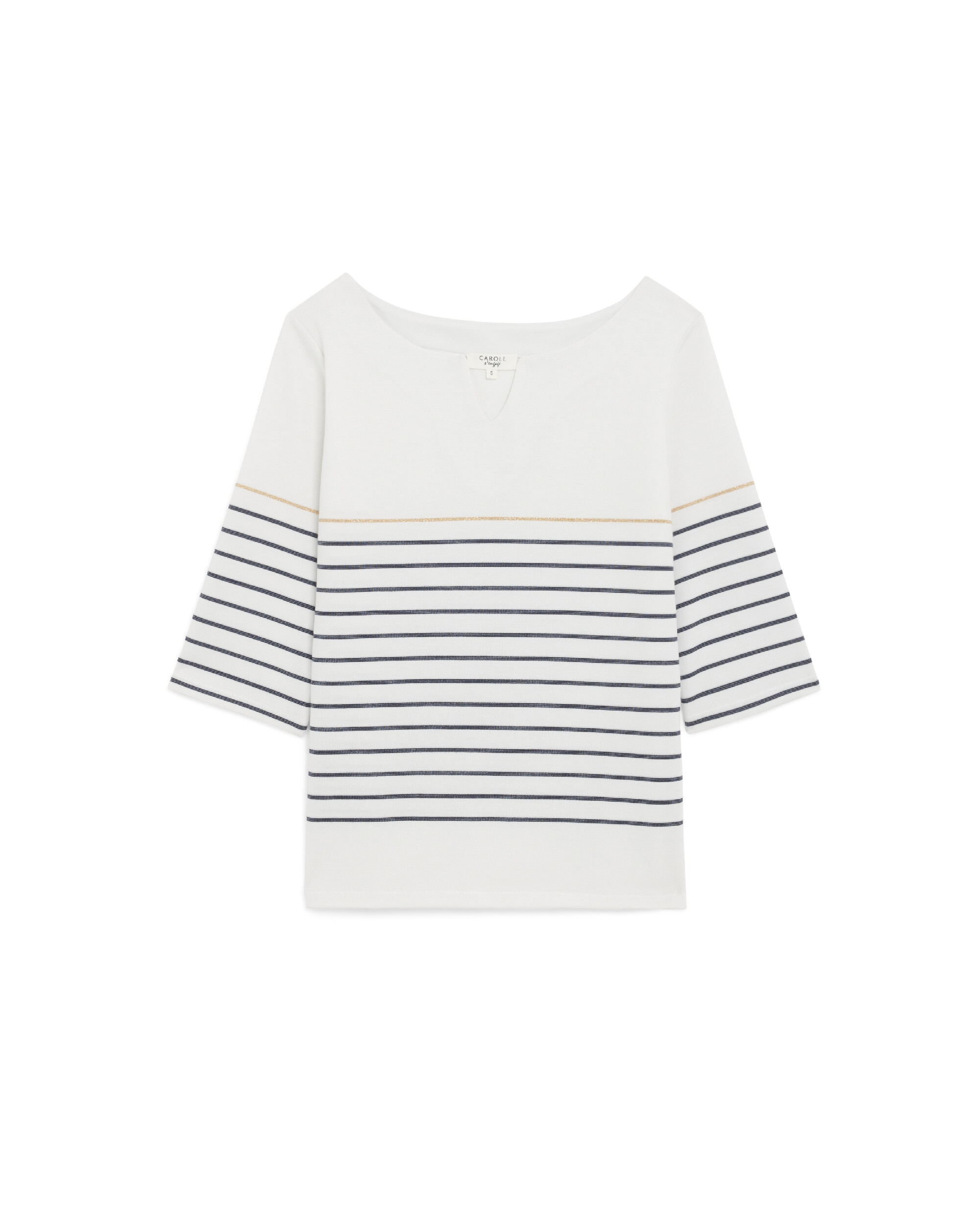 Camiseta de mujer con manga francesa y estampado de rayas - Caroll - Crudo Crudo-3