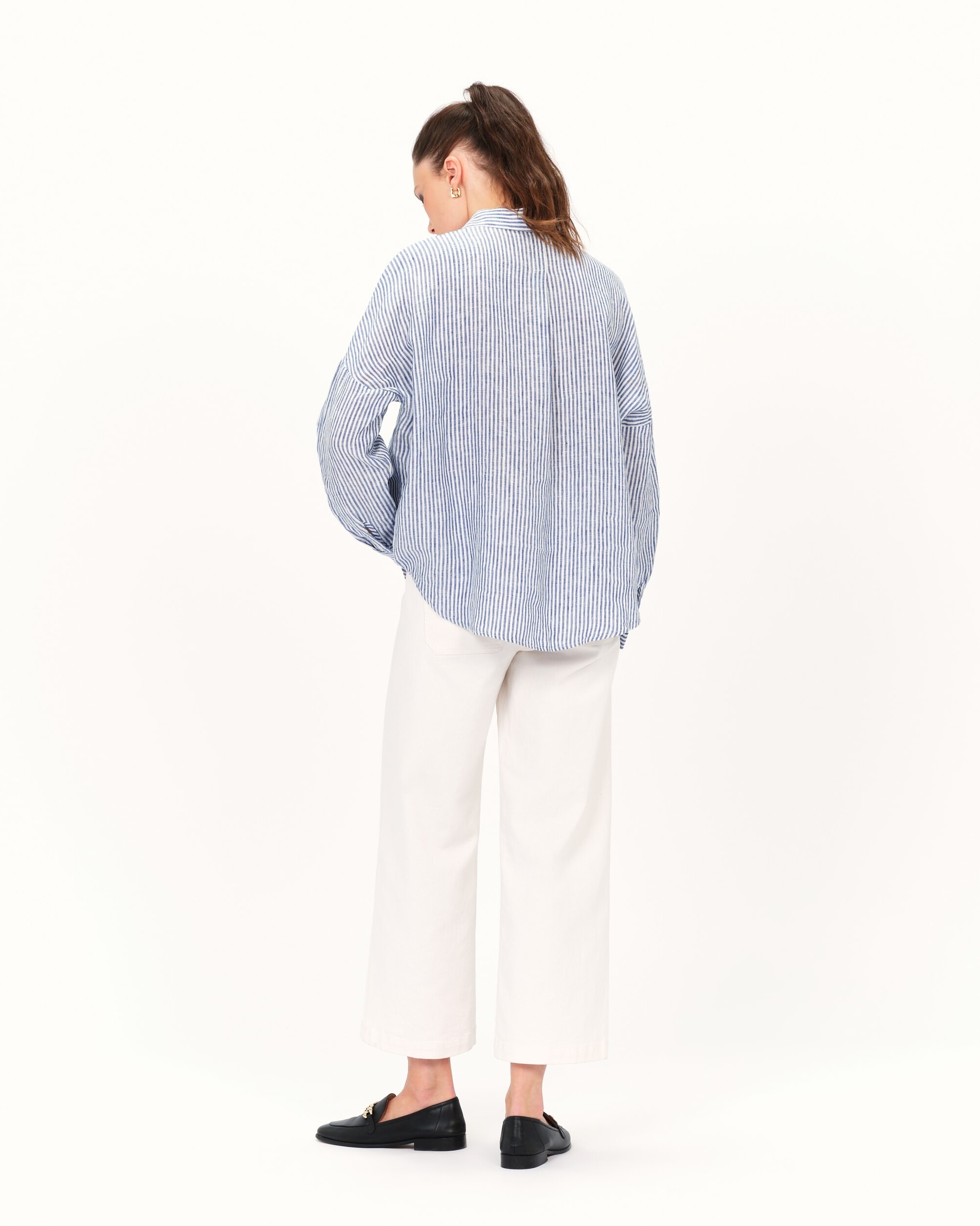 Camisa de mujer de mujer con estampado de rayas en lino 100% - Caroll - Azul claro Azul claro-2