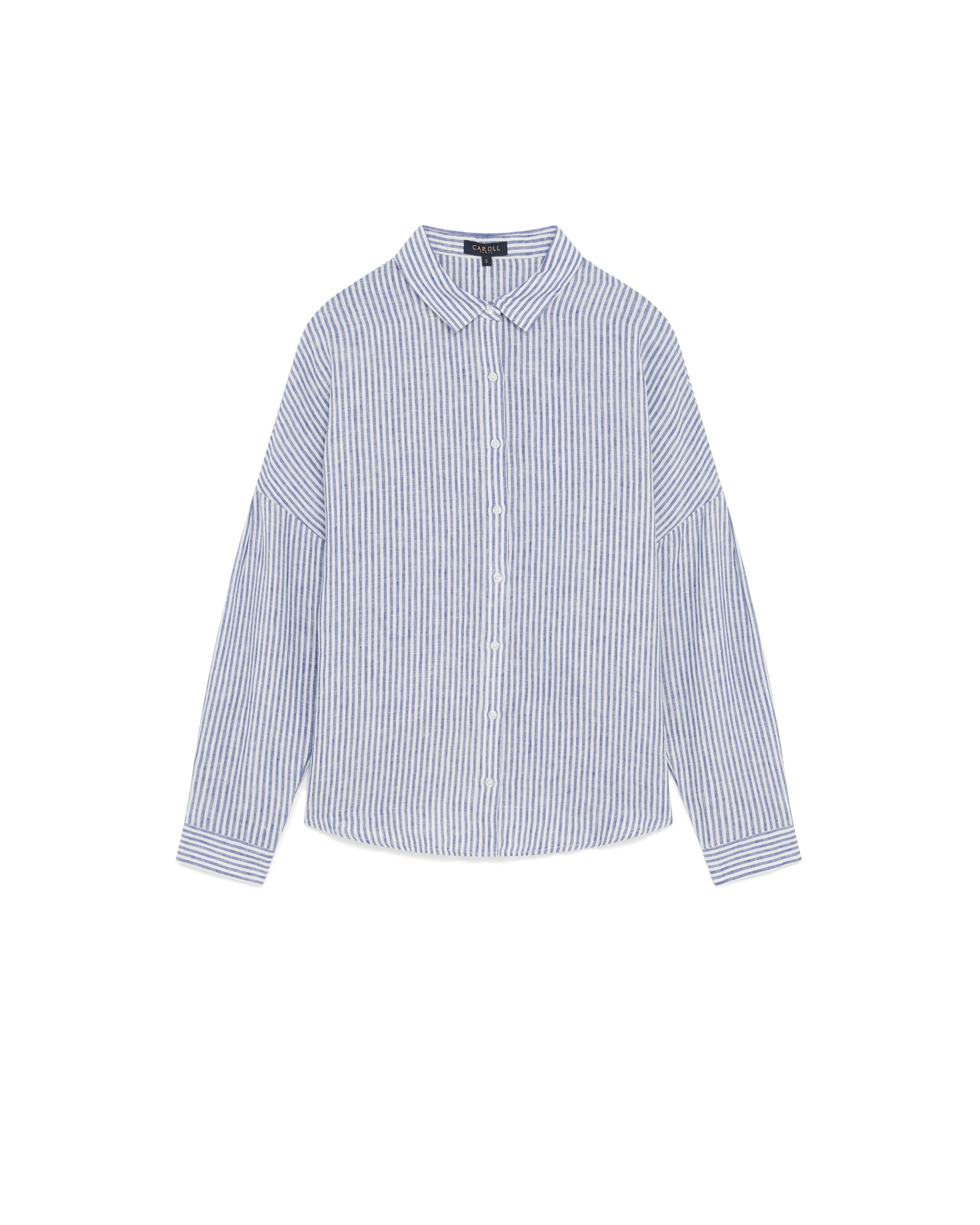 Camisa de mujer de mujer con estampado de rayas en lino 100% - Caroll - Azul claro Azul claro-4