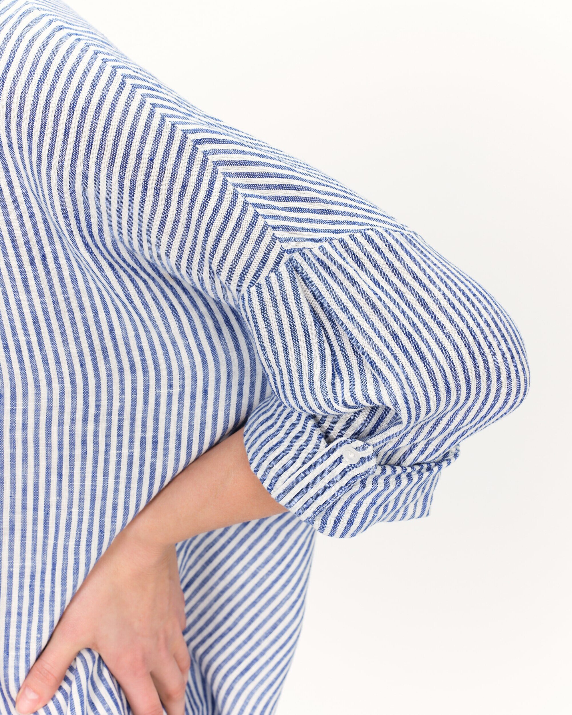 Camisa de mujer de mujer con estampado de rayas en lino 100% - Caroll - Azul claro Azul claro-3