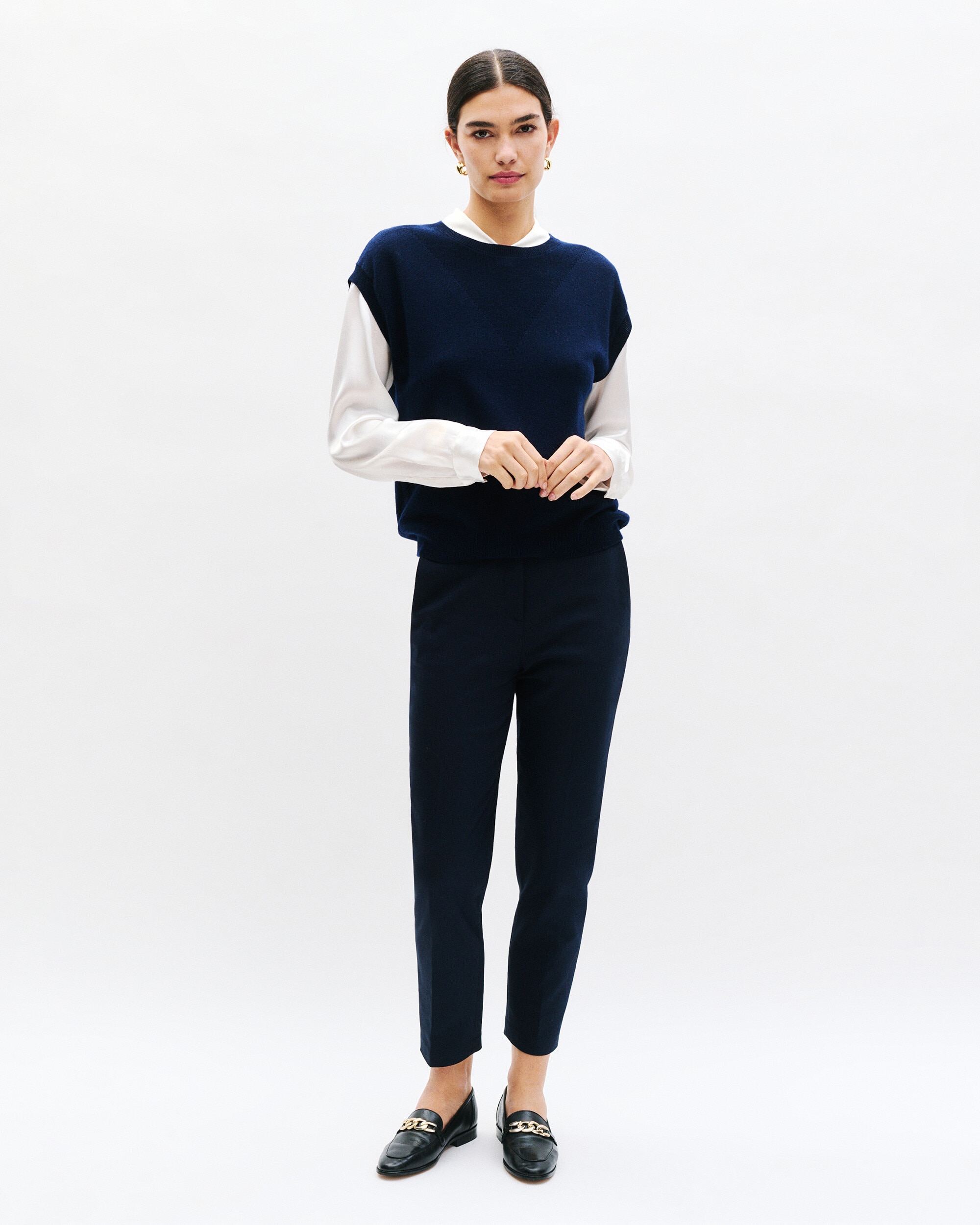 Pantalón de mujer de corte recto con pinza - Caroll - Azul marino Azul marino-1