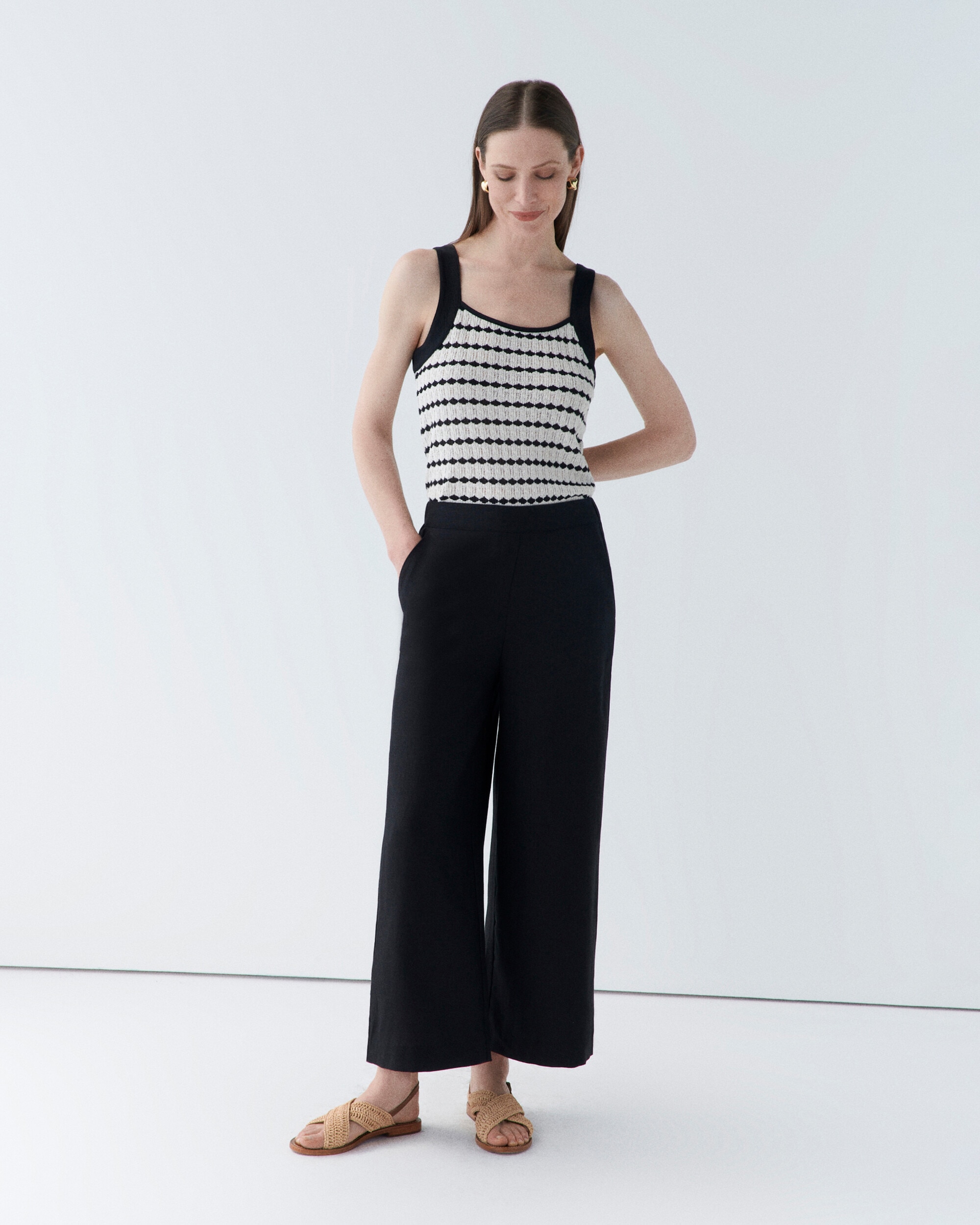 Caroll - Pantalón de mujer corte ancho en lino 100%.