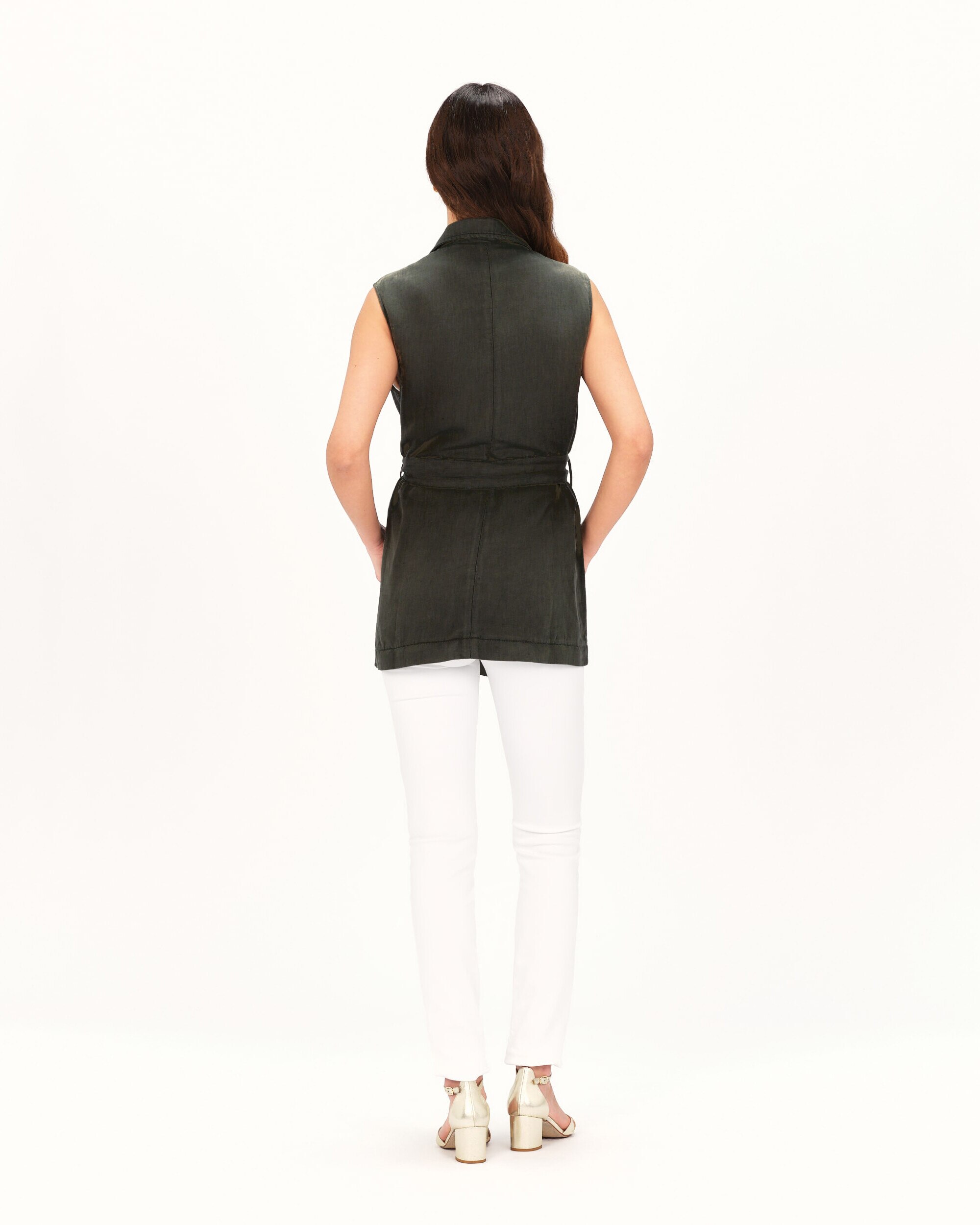 Chaqueta de mujer sin mangas con cinturón - Caroll - Verde oscuro Verde oscuro-2