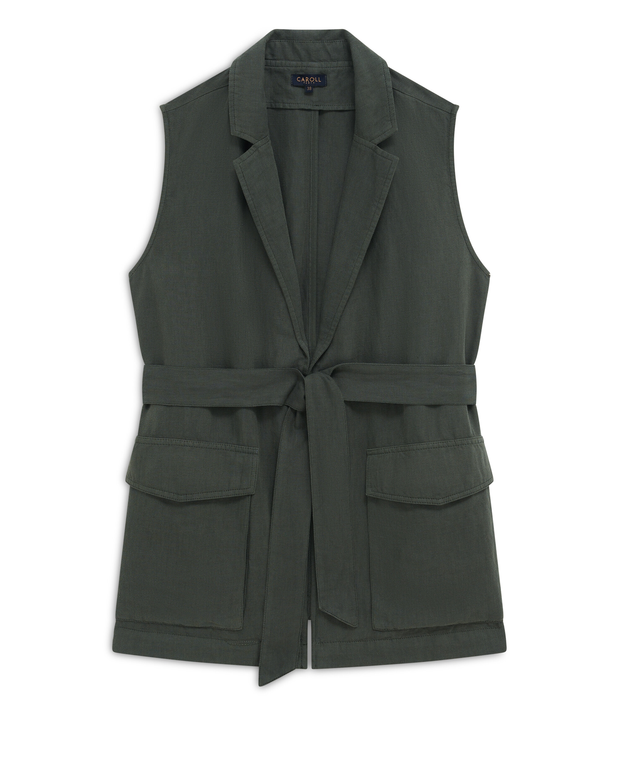 Chaqueta de mujer sin mangas con cinturón - Caroll - Verde oscuro Verde oscuro-3