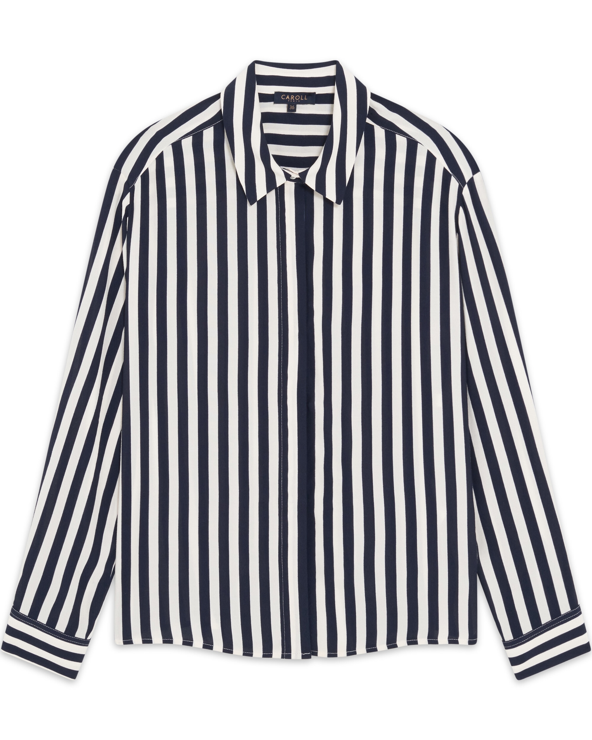 Camisa de mujer con bolsillo delantero y manga larga - Caroll - Azul marino Azul marino-3