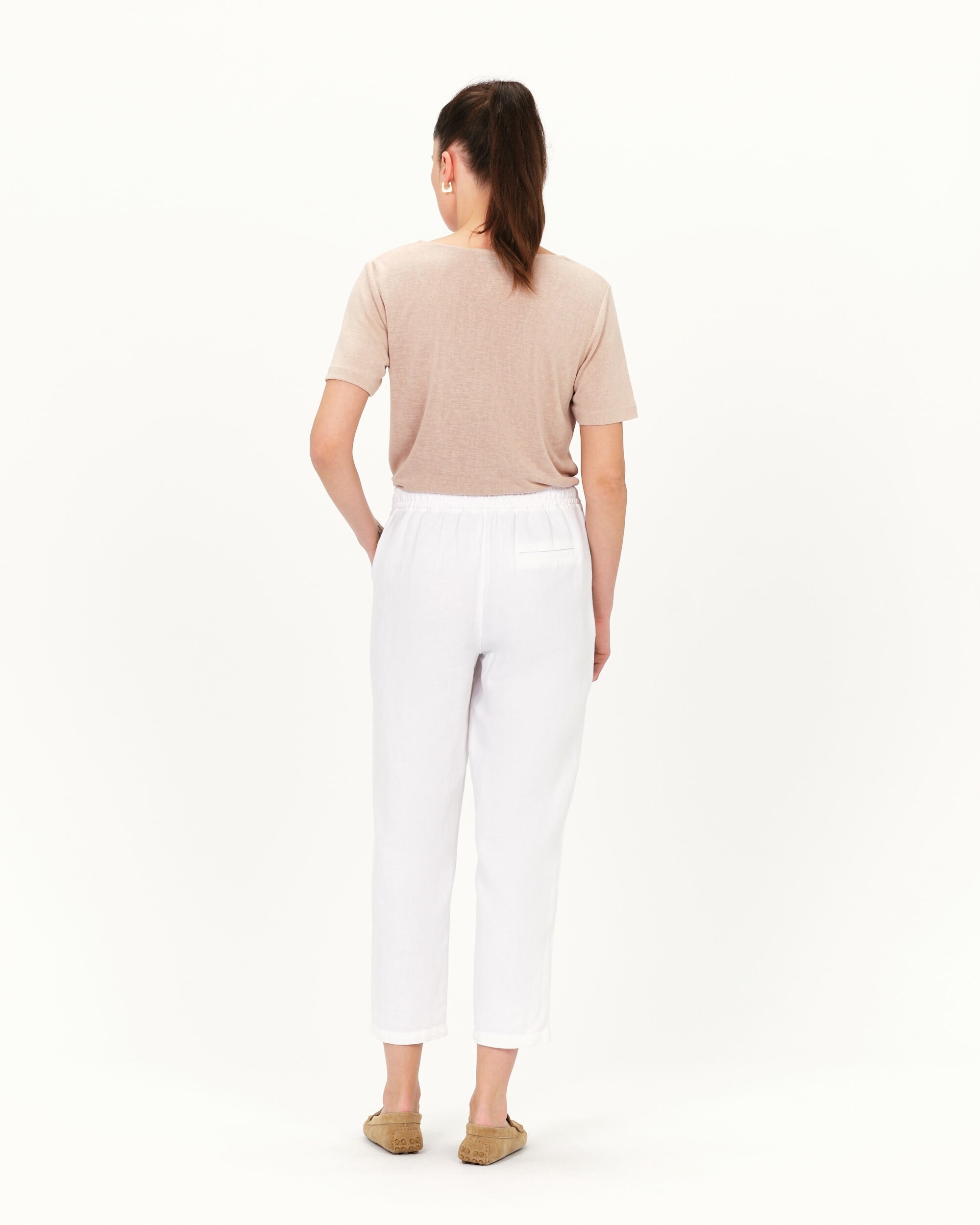 Pantalón jogger de mujer en lino con cierre de cordón - Caroll - Blanco Blanco-2
