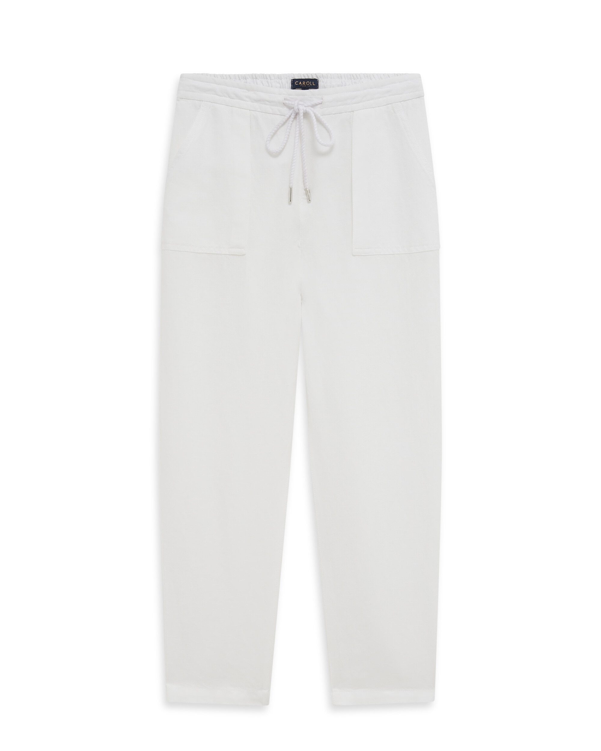 Pantalón jogger de mujer en lino con cierre de cordón - Caroll - Blanco Blanco-3