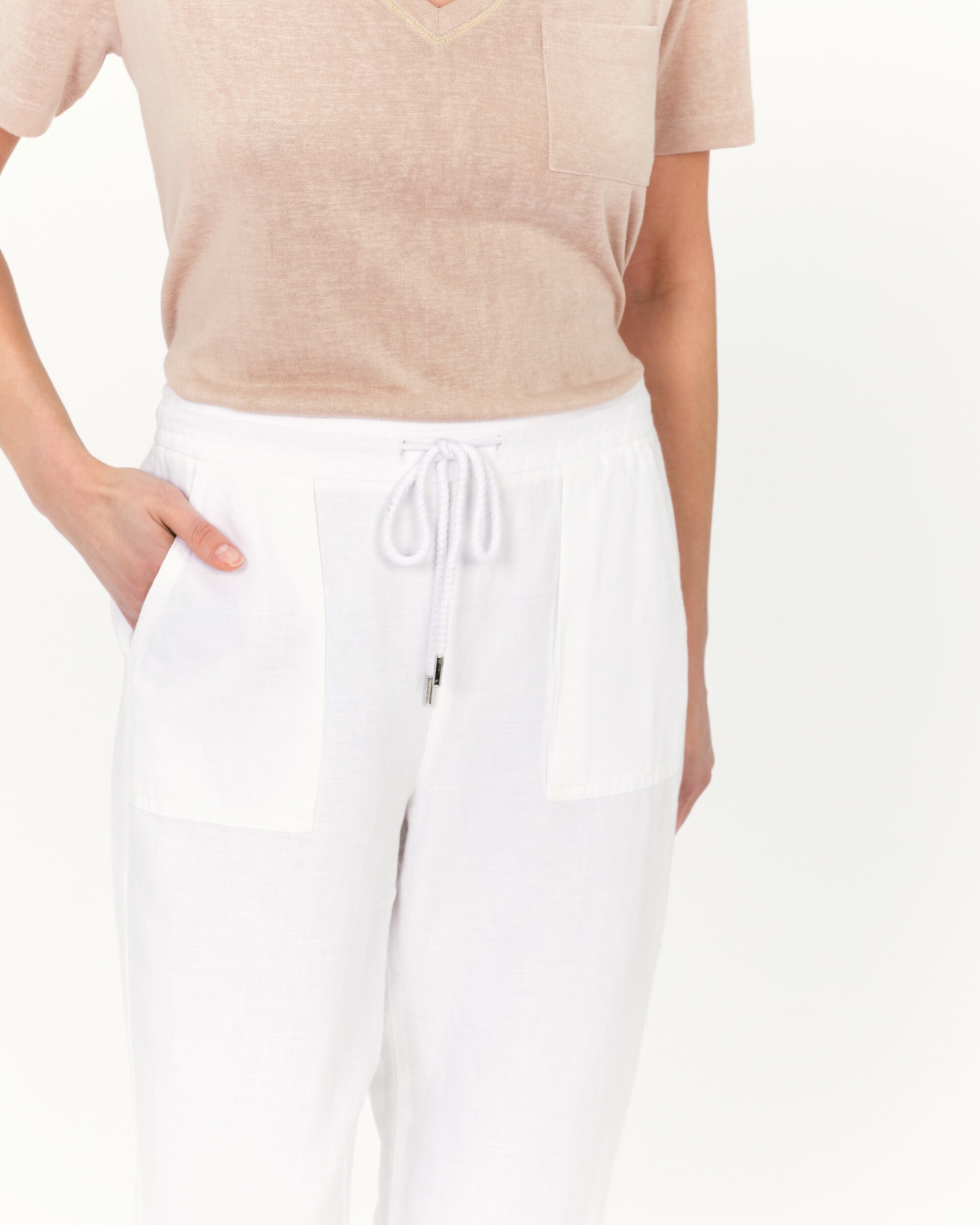 Pantalón jogger de mujer en lino con cierre de cordón - Caroll - Blanco Blanco-4