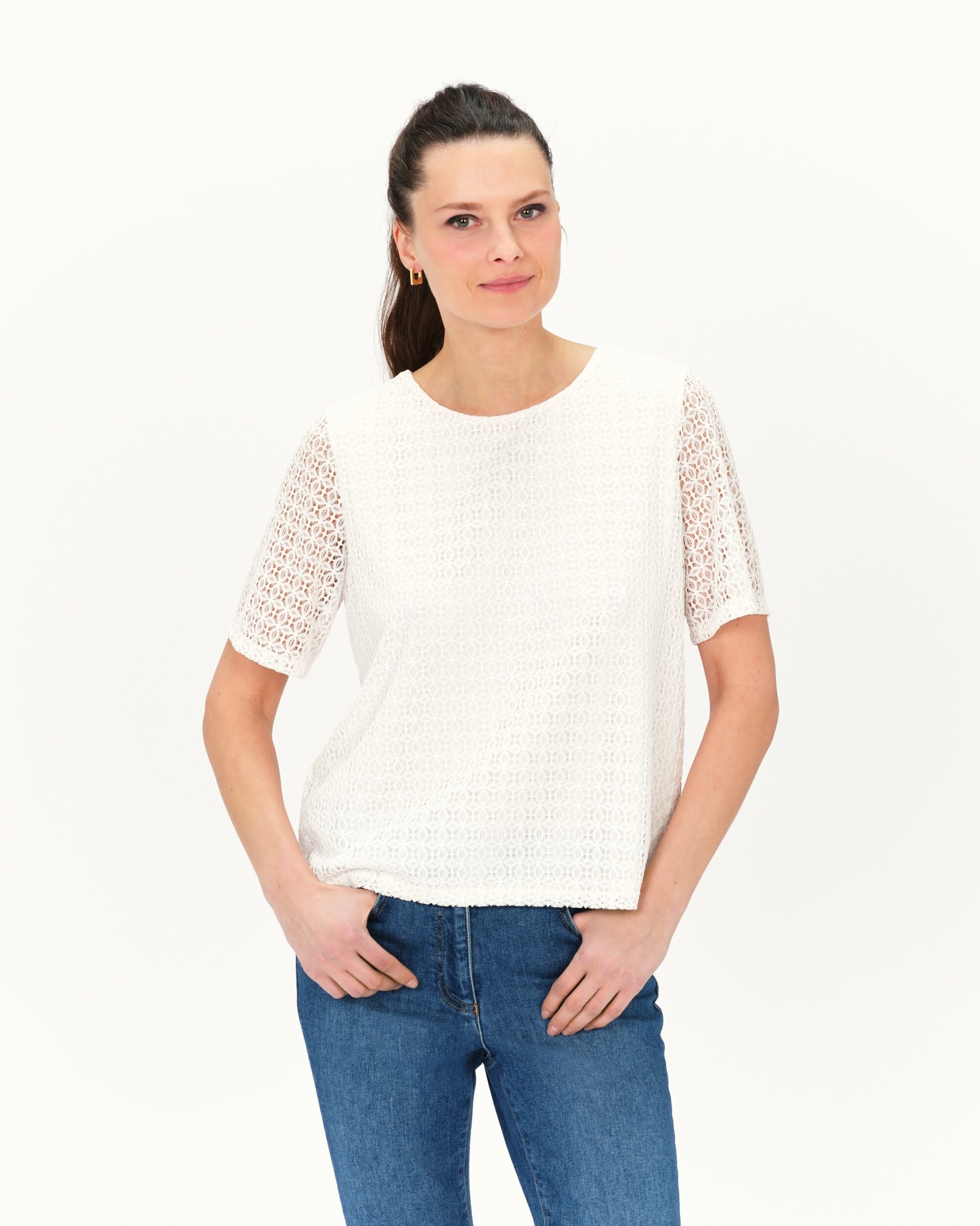 Caroll - Camiseta de mujer efecto bordado de manga corta.