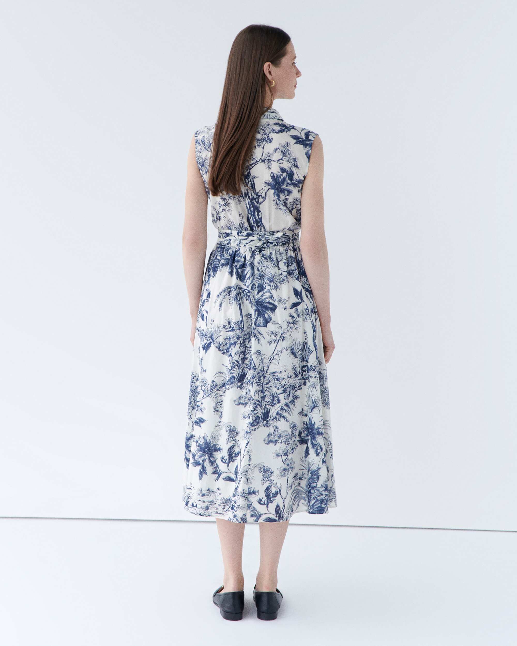 Vestido largo con estampado floral sin mangas - Caroll - Azul / Blanco Azul / Blanco-2