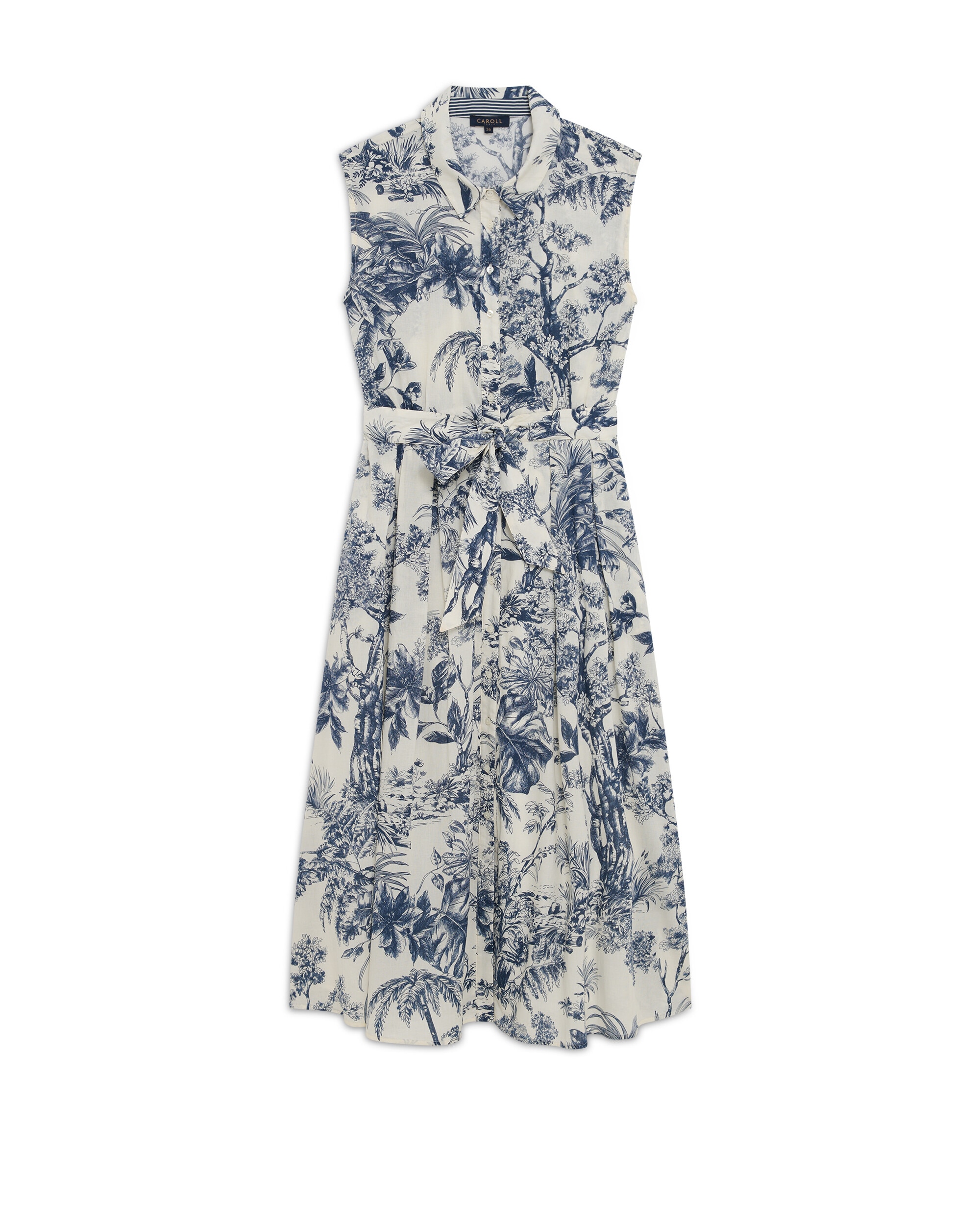 Vestido largo con estampado floral sin mangas - Caroll - Azul / Blanco Azul / Blanco-4