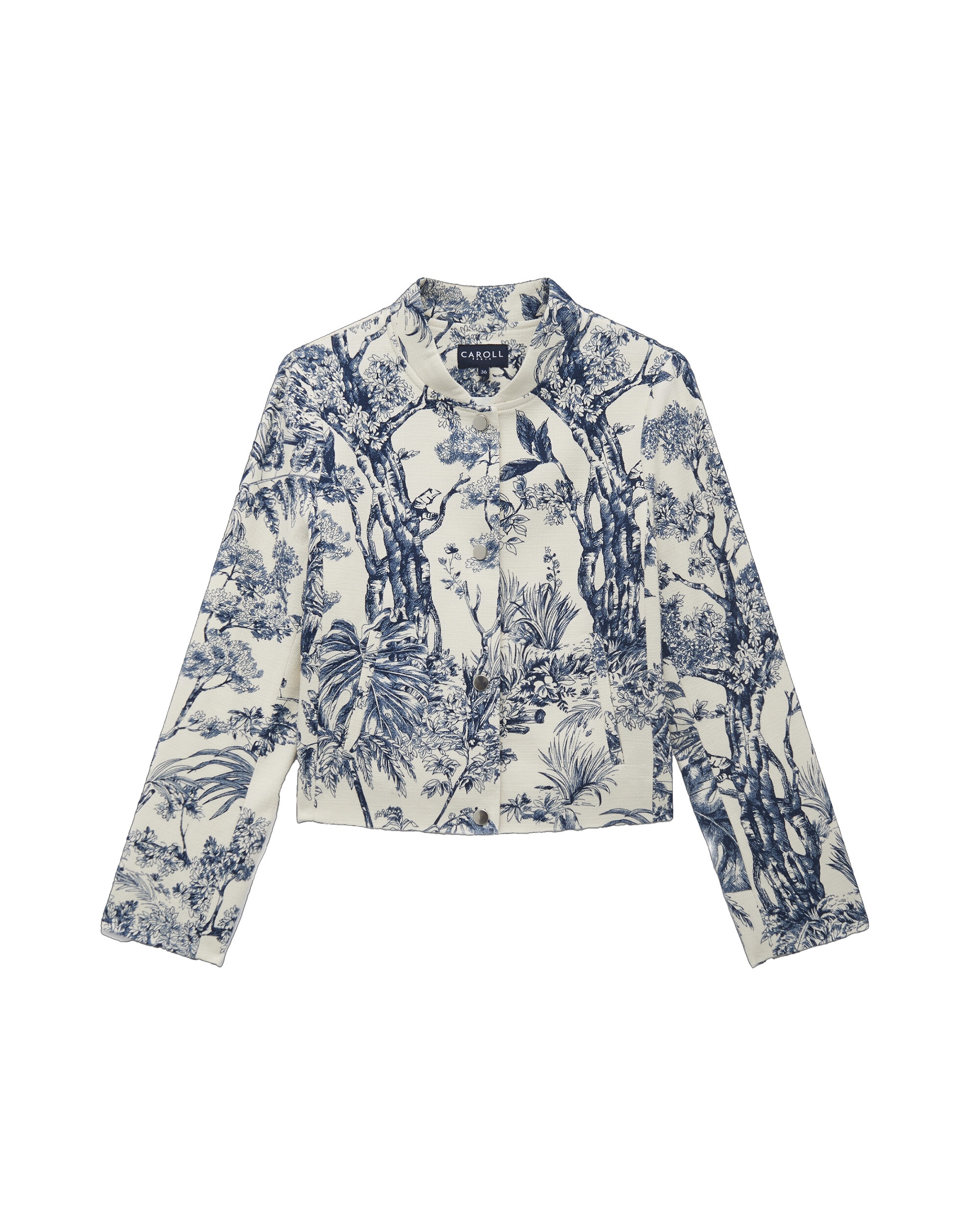 Chaqueta de mujer con estampado floral y cierre a presión - Caroll - Azul marino / Rosa Azul marino / Rosa-4