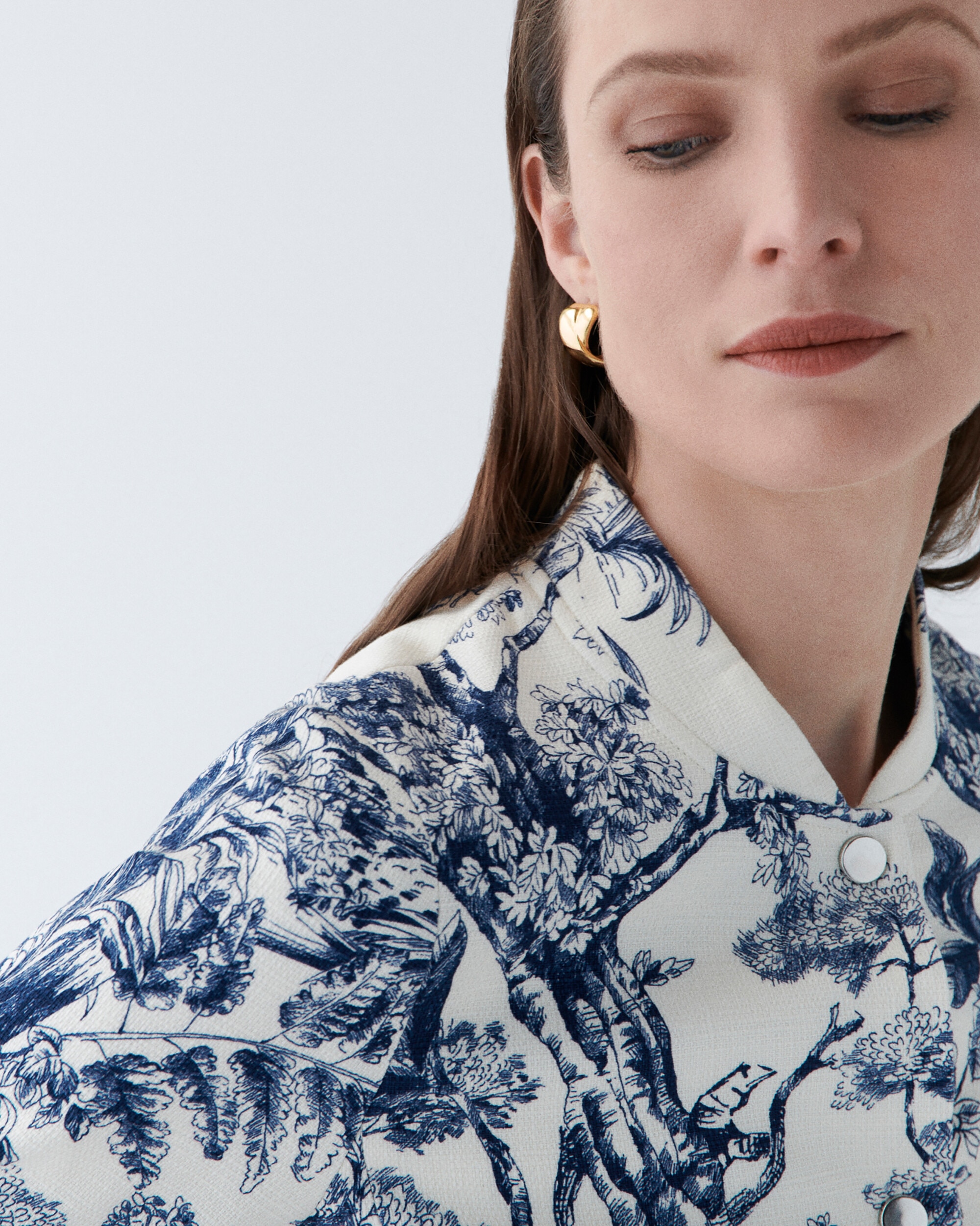 Chaqueta de mujer con estampado floral y cierre a presión - Caroll - Azul marino / Rosa Azul marino / Rosa-3