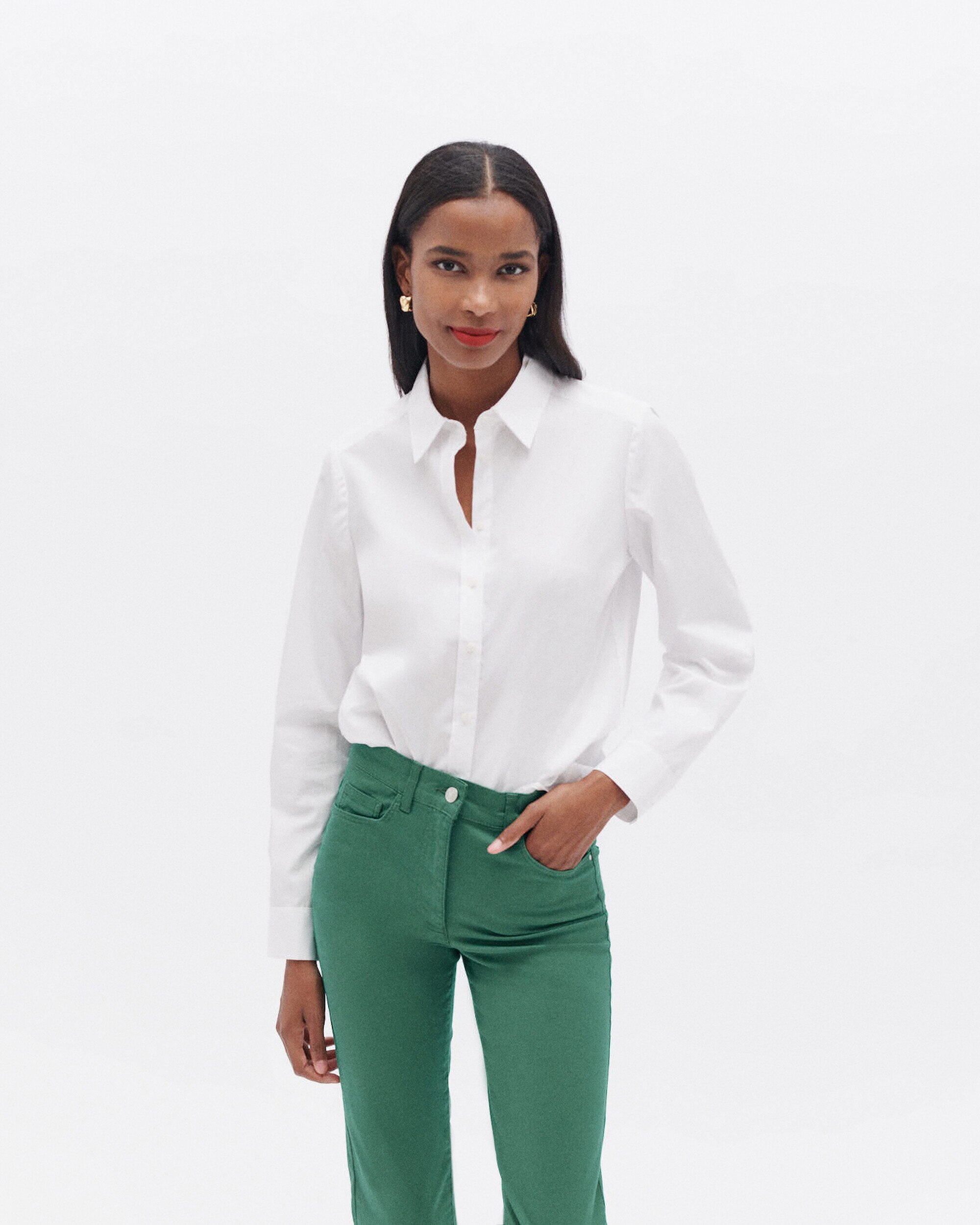 Camisa de mujer con botones a tono y corte recto - Blanco Blanco-1