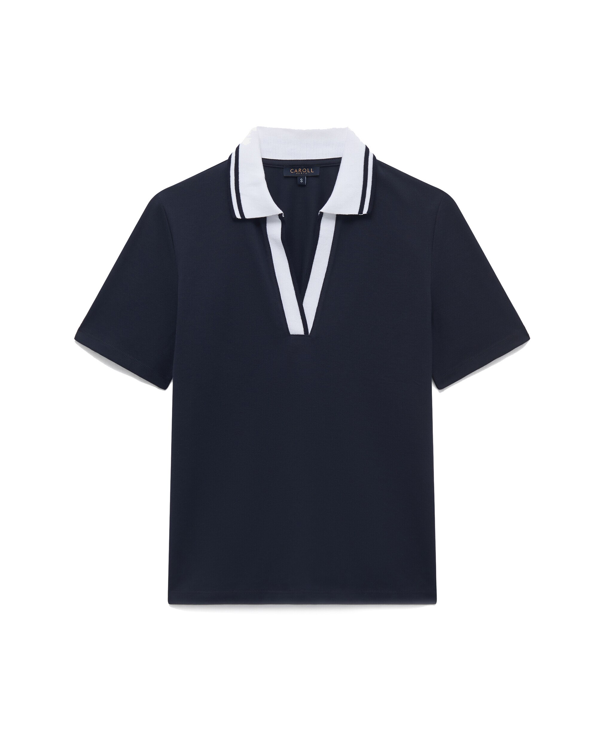 Camiseta de mujer con escote pico a contraste - Caroll - Azul marino Azul marino-4