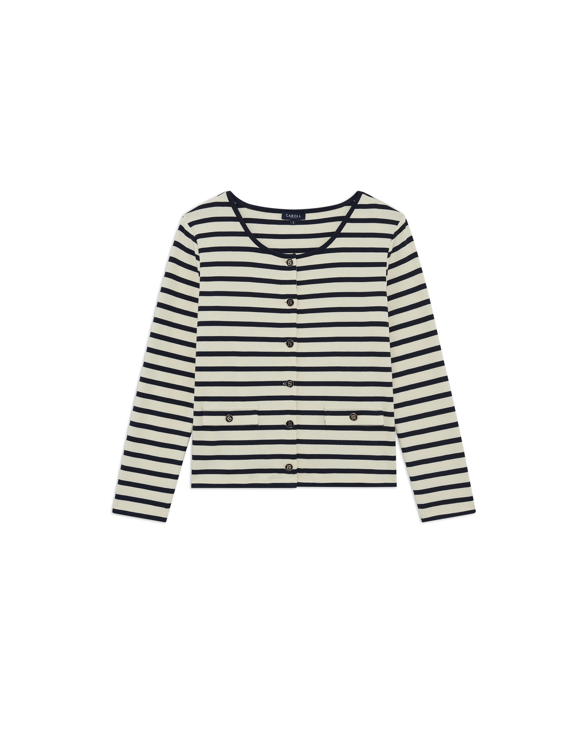 Cárdigan de mujer con escote barco y estampado de rayas - Caroll - Crema Crema-4