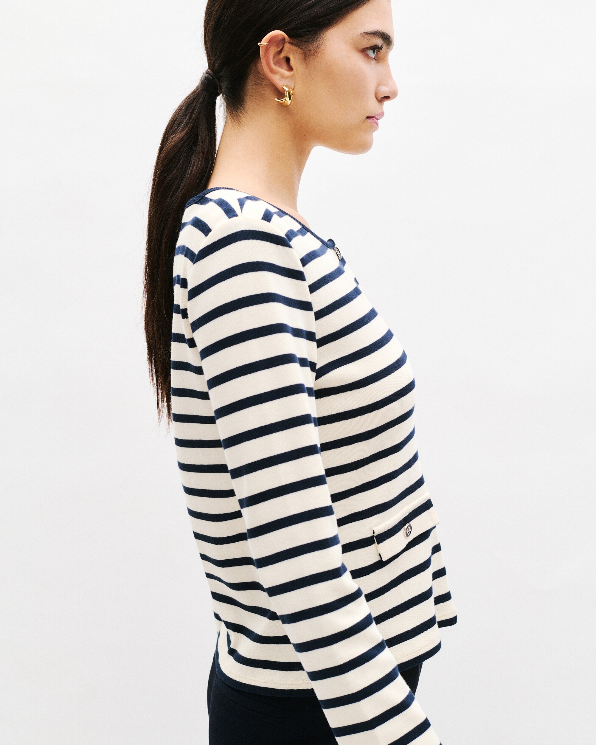 Cárdigan de mujer con escote barco y estampado de rayas - Caroll - Crema Crema-3