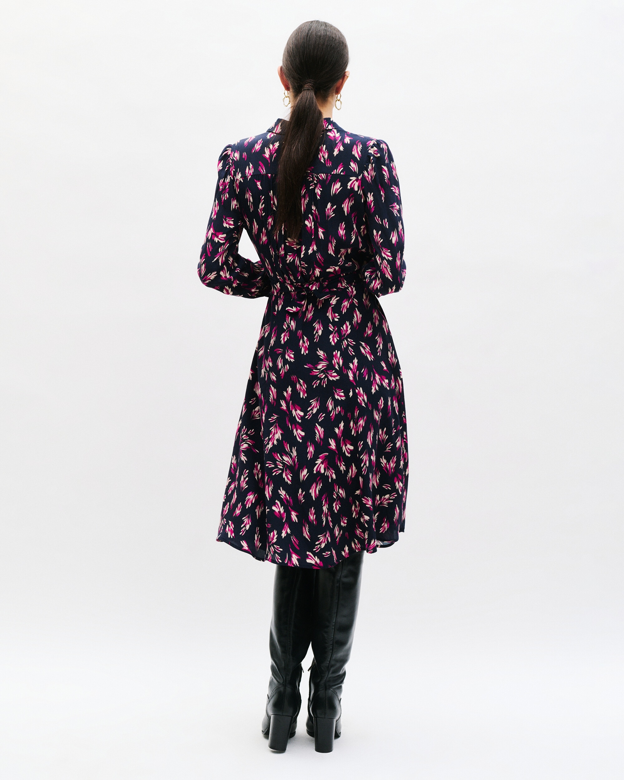 Vestido midi camisero con estampado floral - Caroll - Azul oscuro Azul oscuro-2