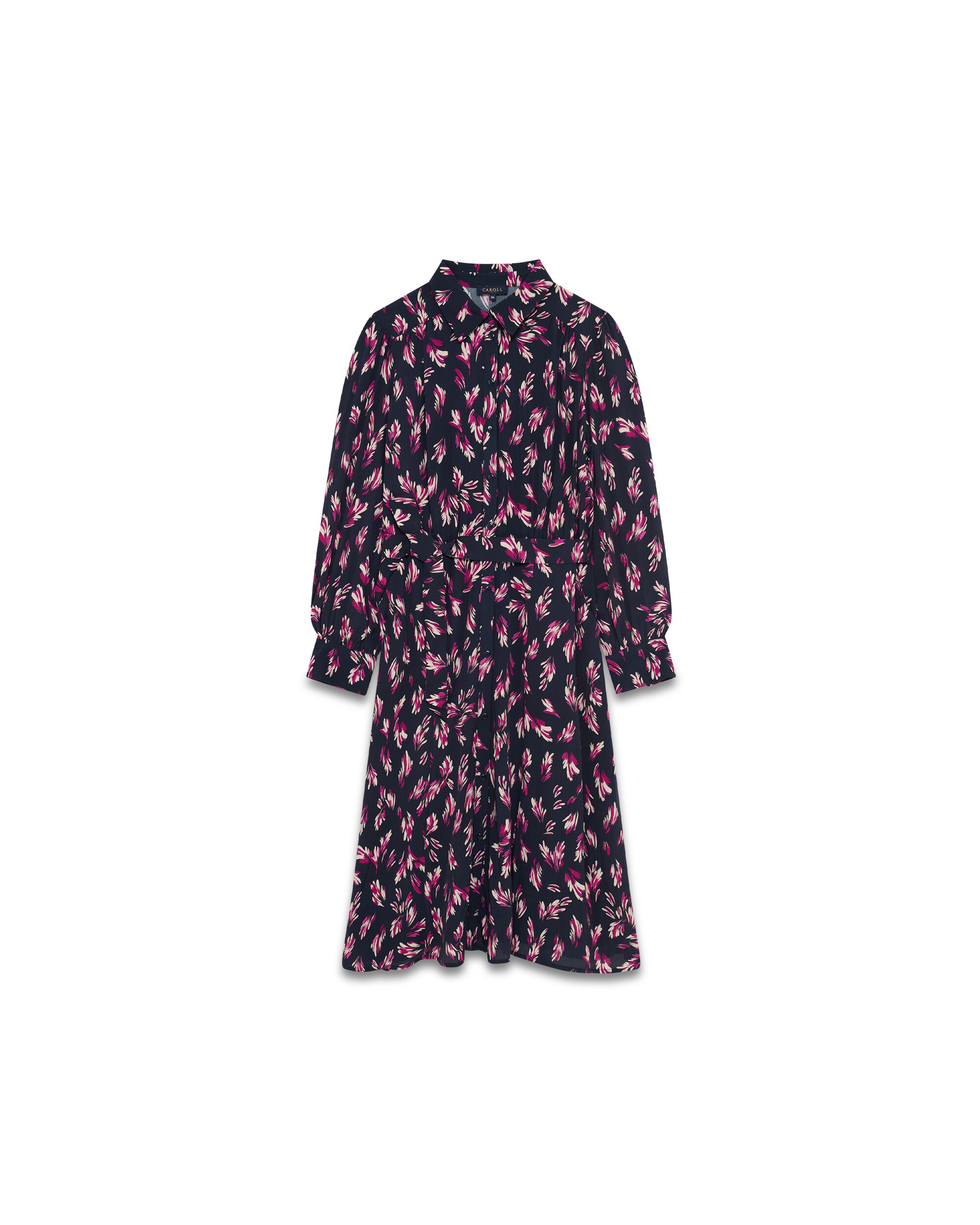 Vestido midi camisero con estampado floral - Caroll - Azul oscuro Azul oscuro-4