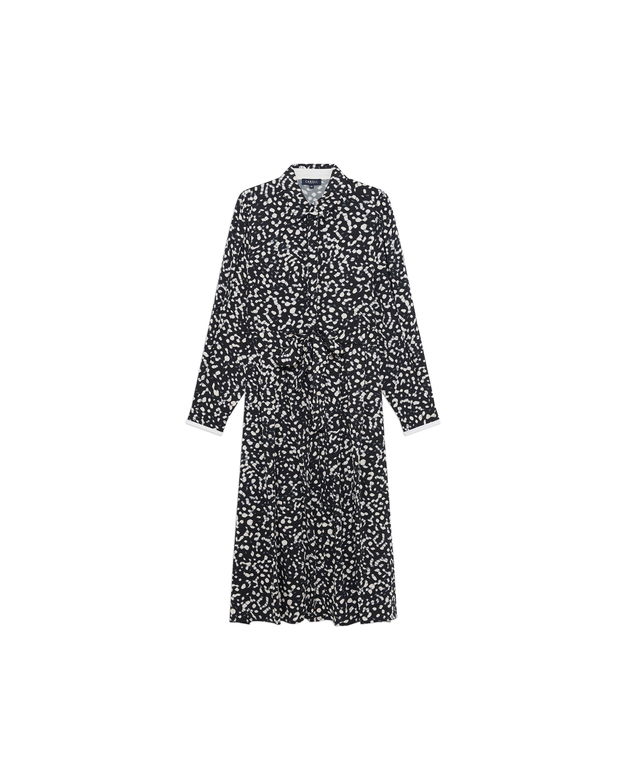 Vestido midi estampado de manga larga - Caroll - Negro / Blanco Negro / Blanco-3