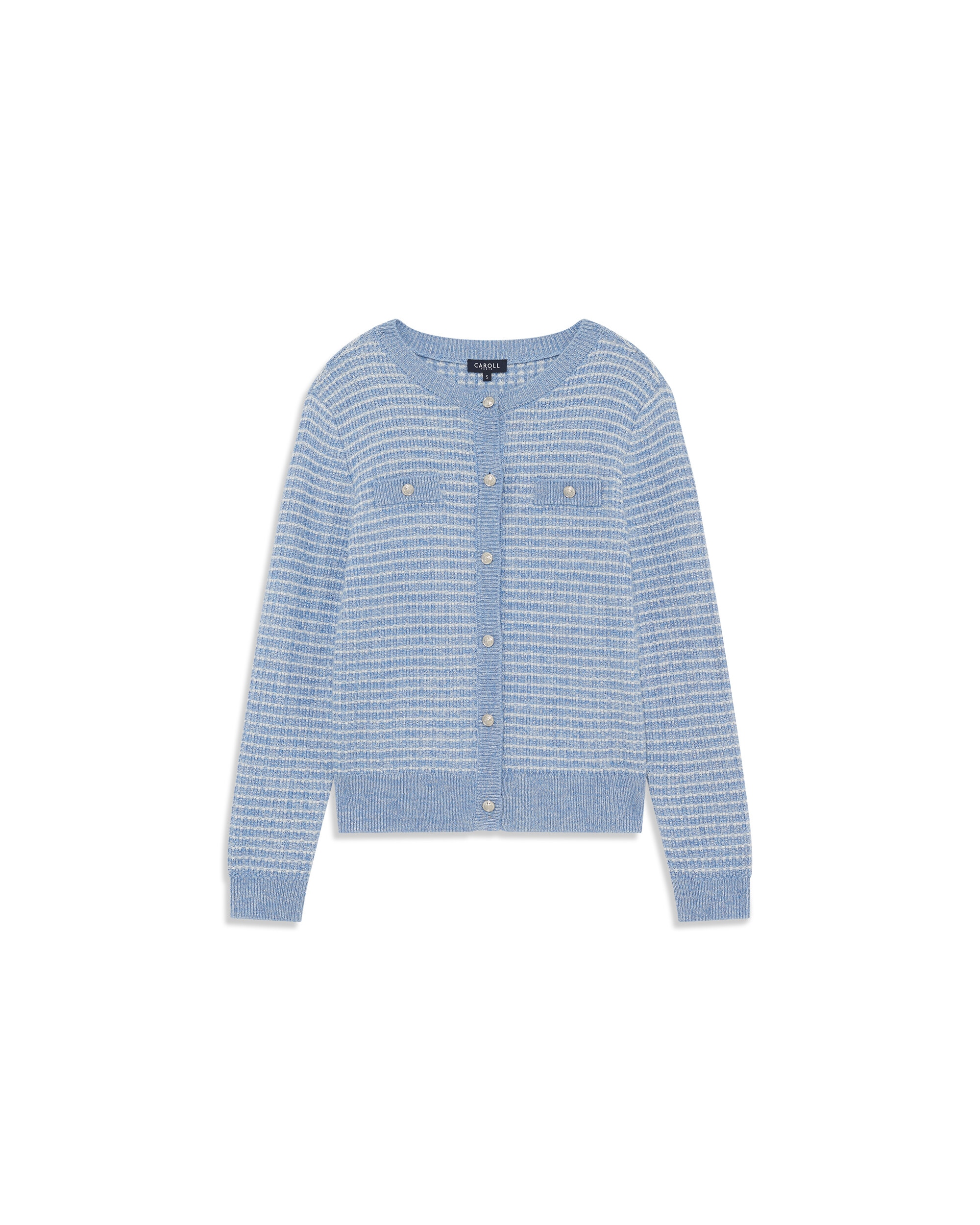 Cárdigan de mujer con bolsillos y estampado de cuadros - Caroll - Azul celeste Azul celeste-3