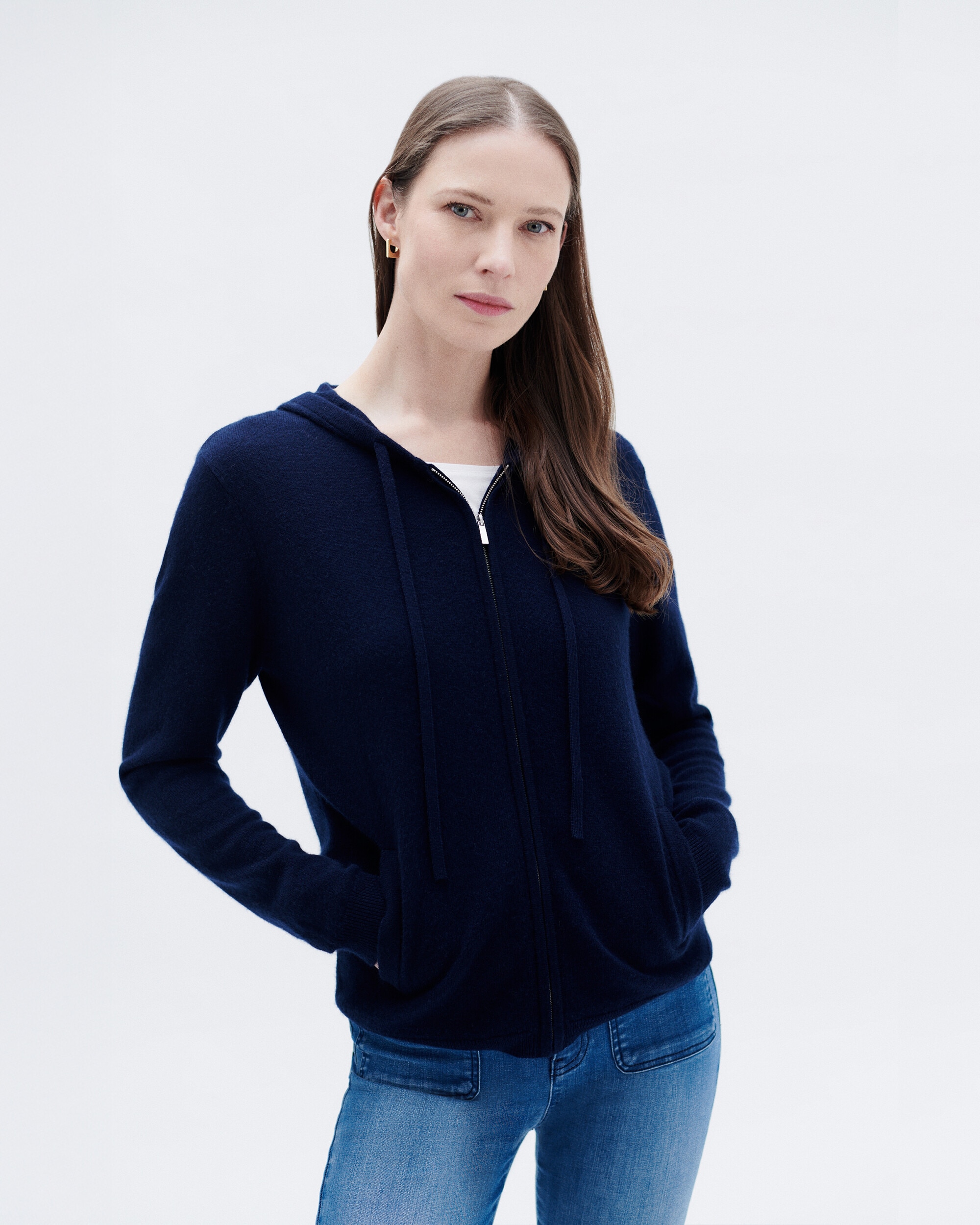 Chaqueta de mujer con cremallera en capucha en lana - Caroll - Azul marino Azul marino-1