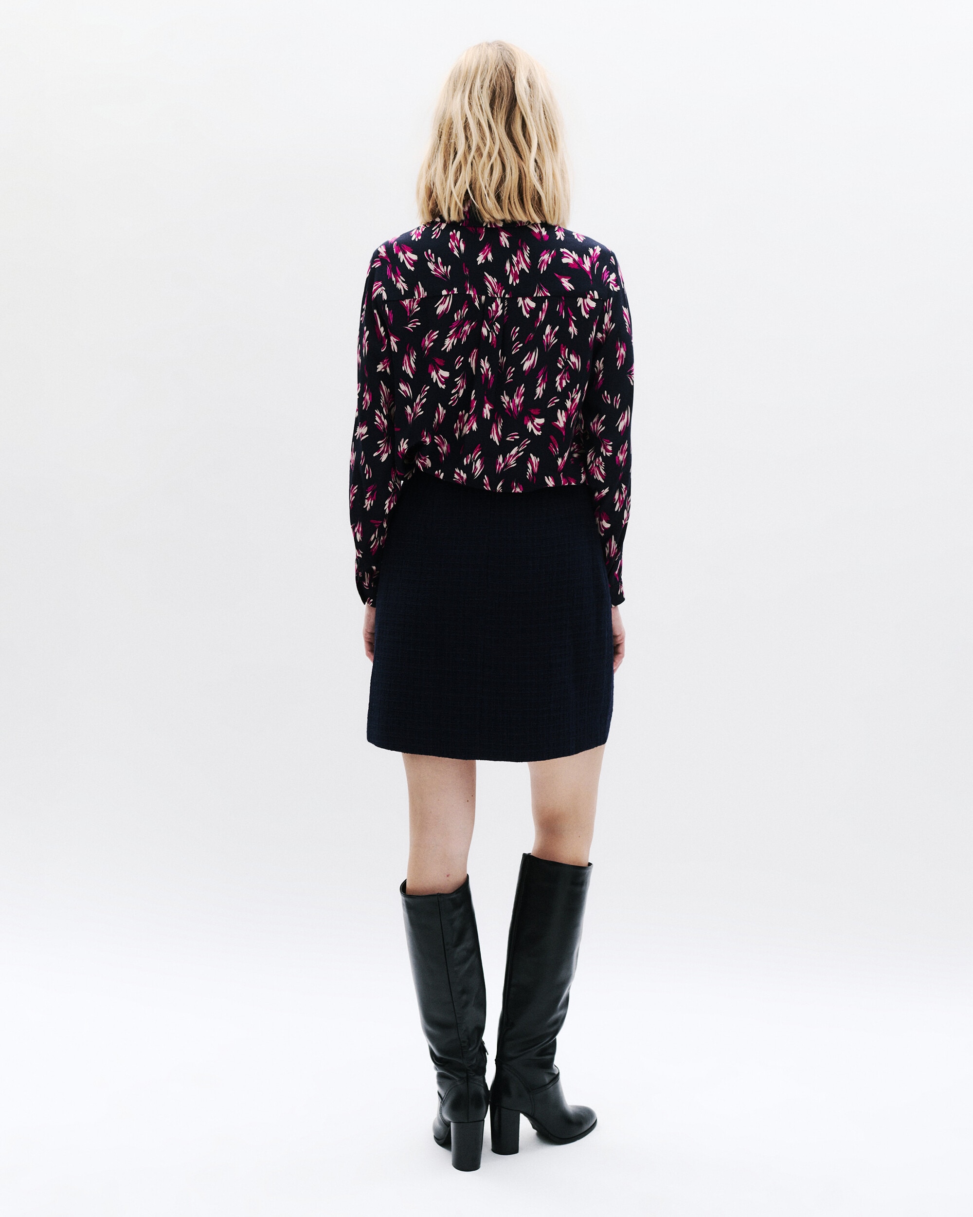 Camisa de mujer estampada de manga larga - Caroll - Negro / Rosa Negro / Rosa-2