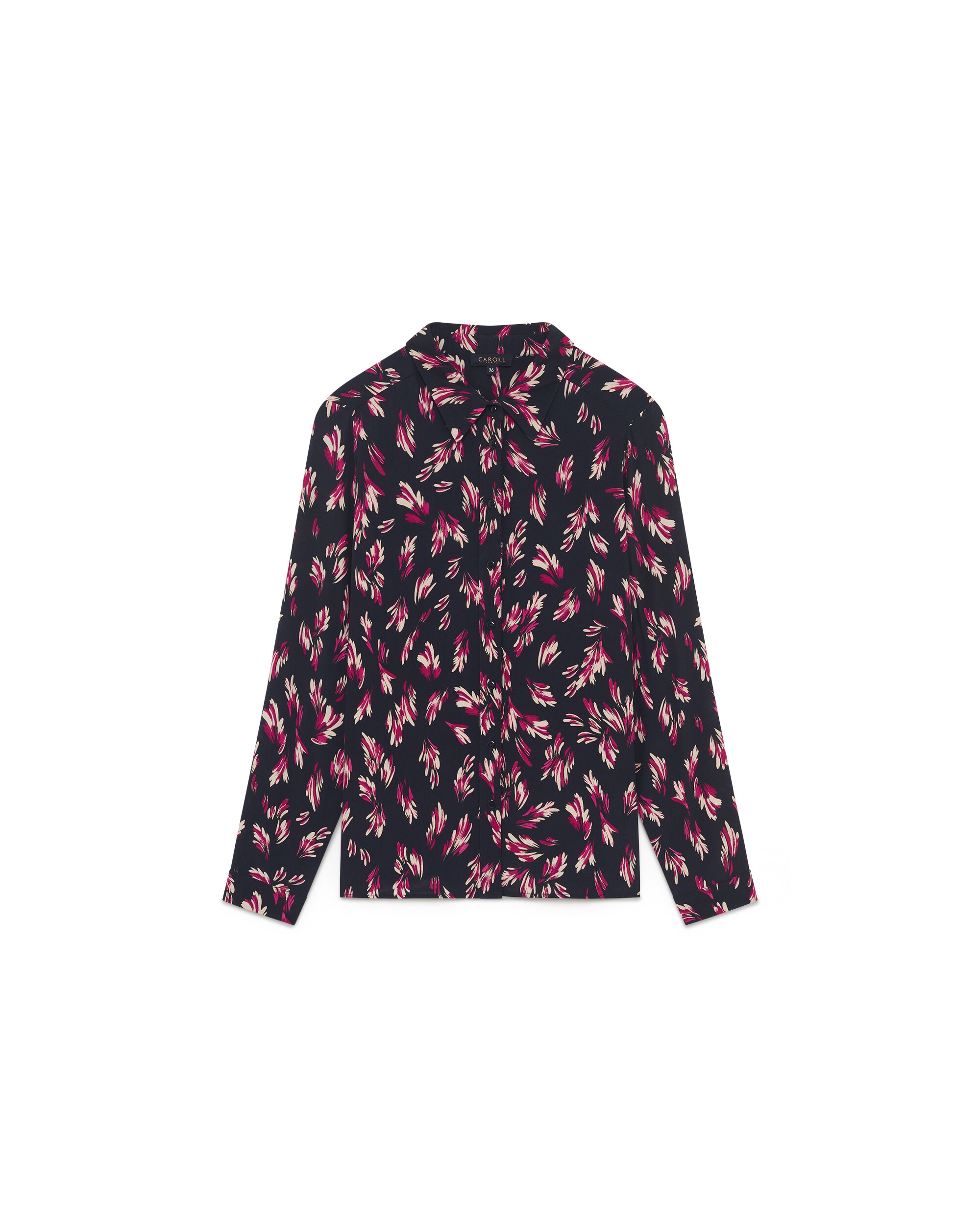 Camisa de mujer estampada de manga larga - Caroll - Negro / Rosa Negro / Rosa-4