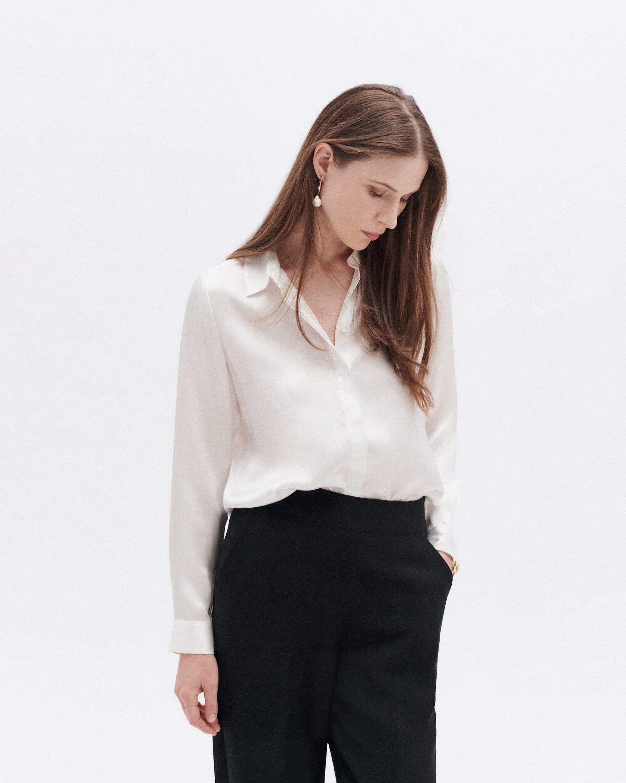 Camisa de mujer 100% seda con botones solapados - Caroll - Blanco Blanco-1