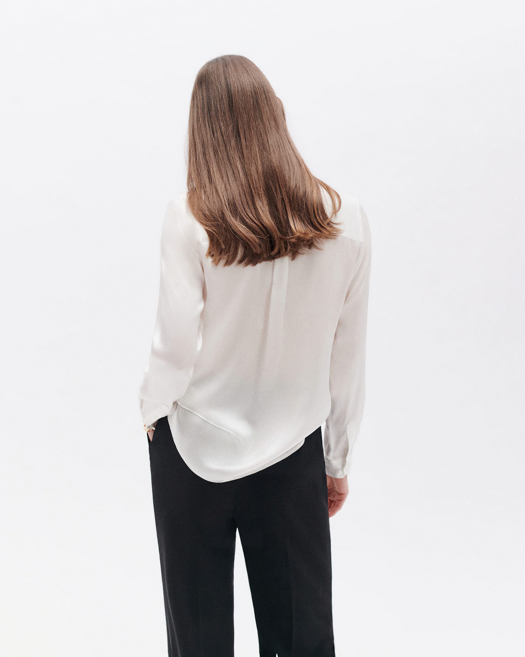 Camisa de mujer 100% seda con botones solapados - Caroll - Blanco Blanco-2