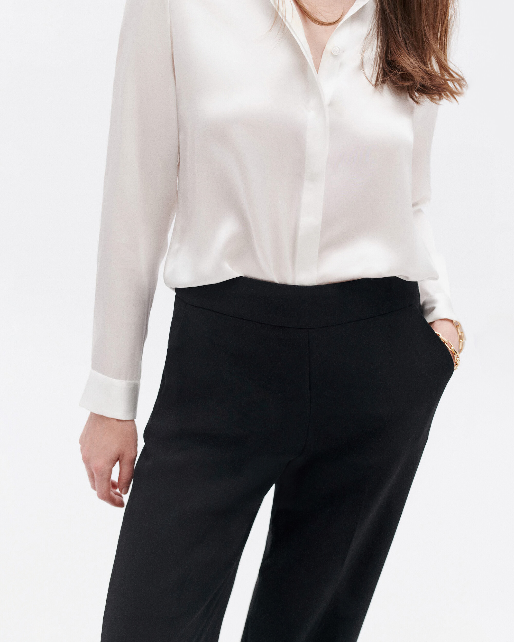 Camisa de mujer 100% seda con botones solapados - Caroll - Blanco Blanco-4