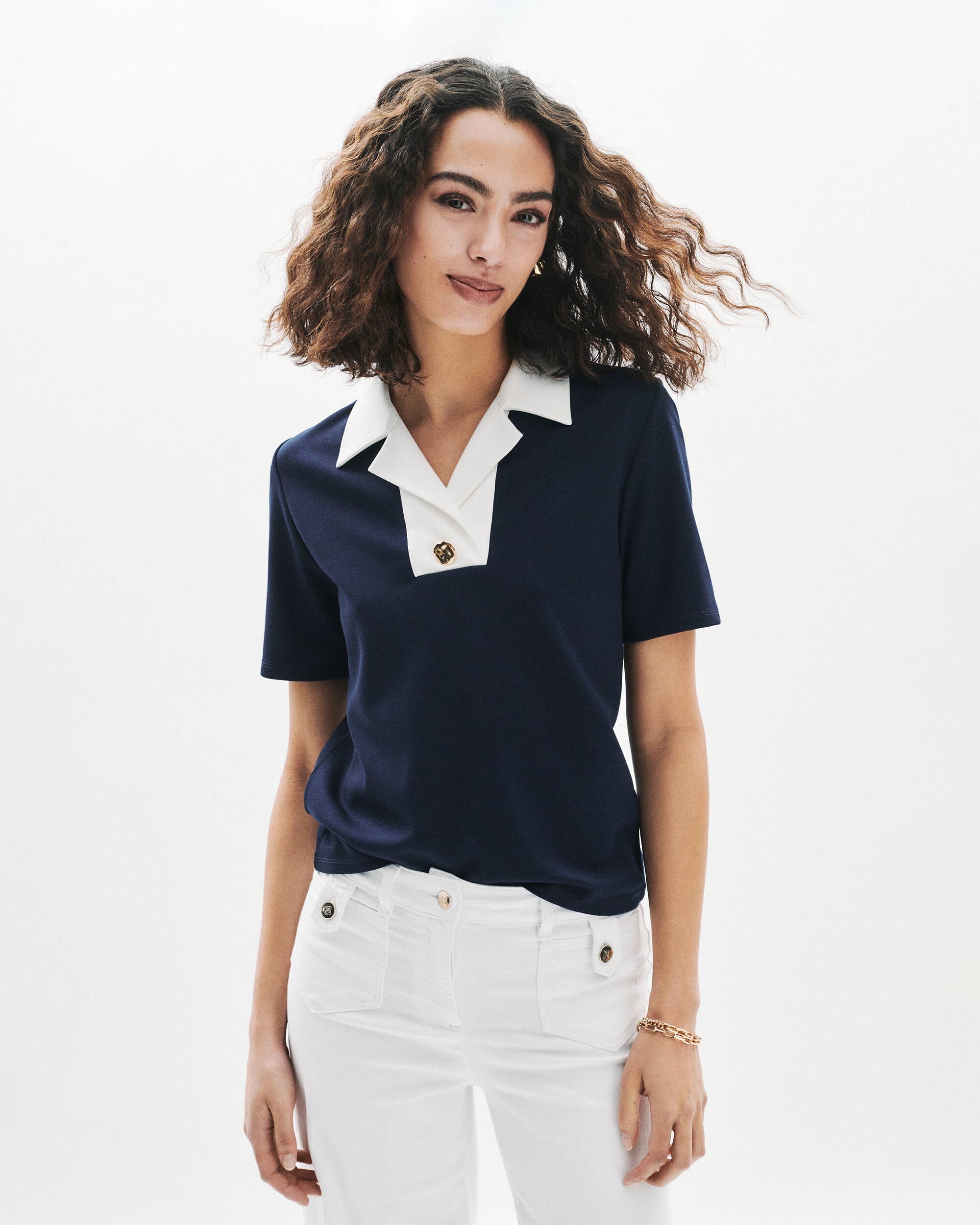 Caroll - Camiseta de mujer con cuello polo y manga corta.