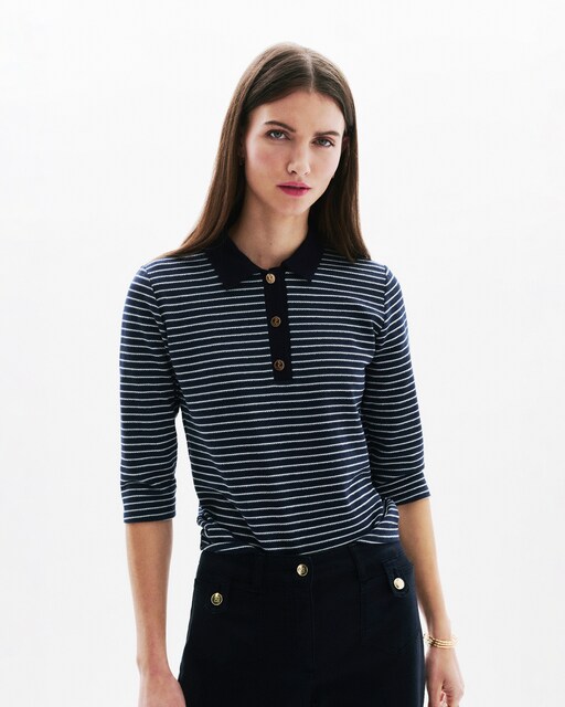 Imagen 0 de Polo de mujer con estampado de rayas y manga francesa