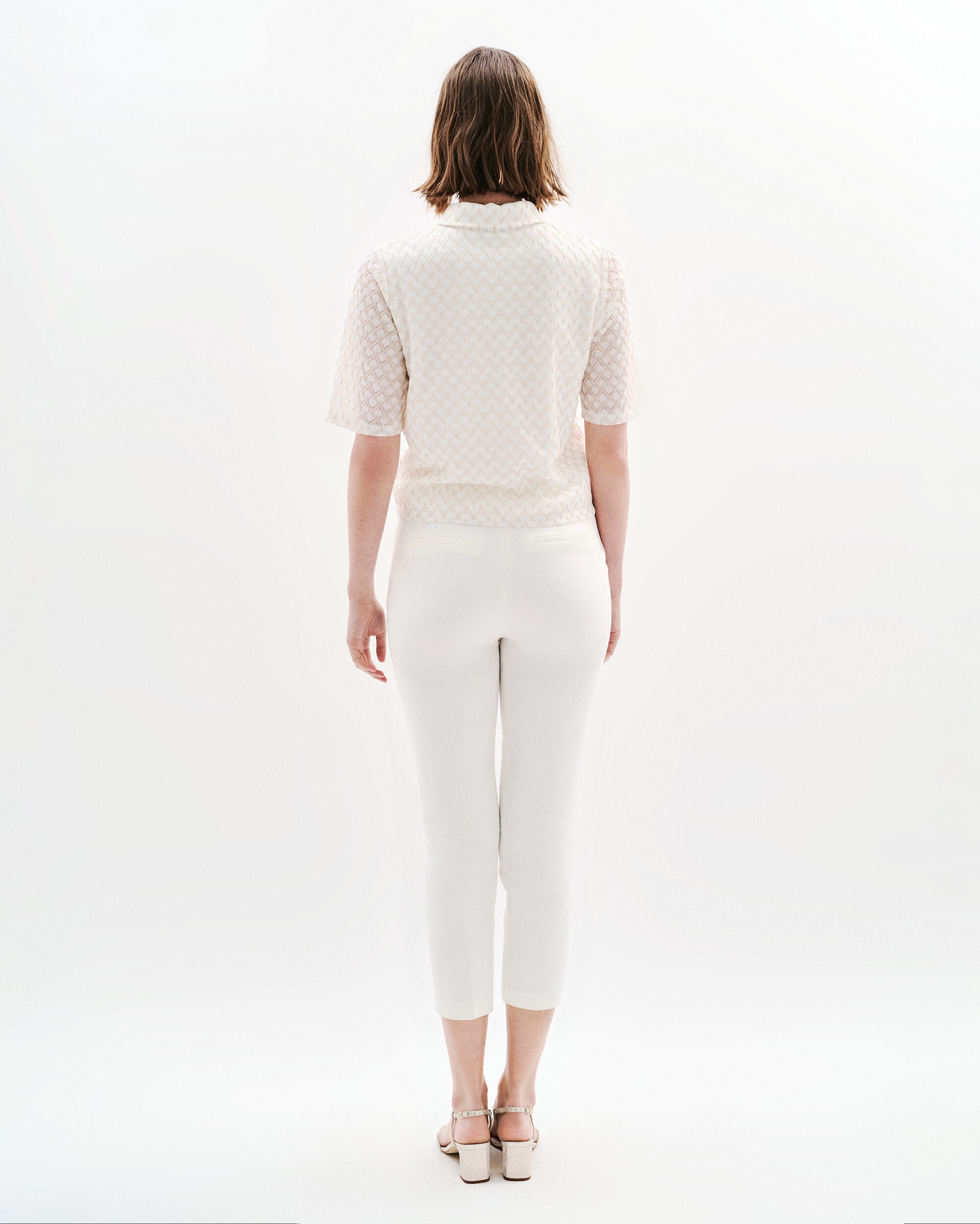 Camisa de mujer con manga corta y efecto calado - Caroll - Blanco Blanco-2