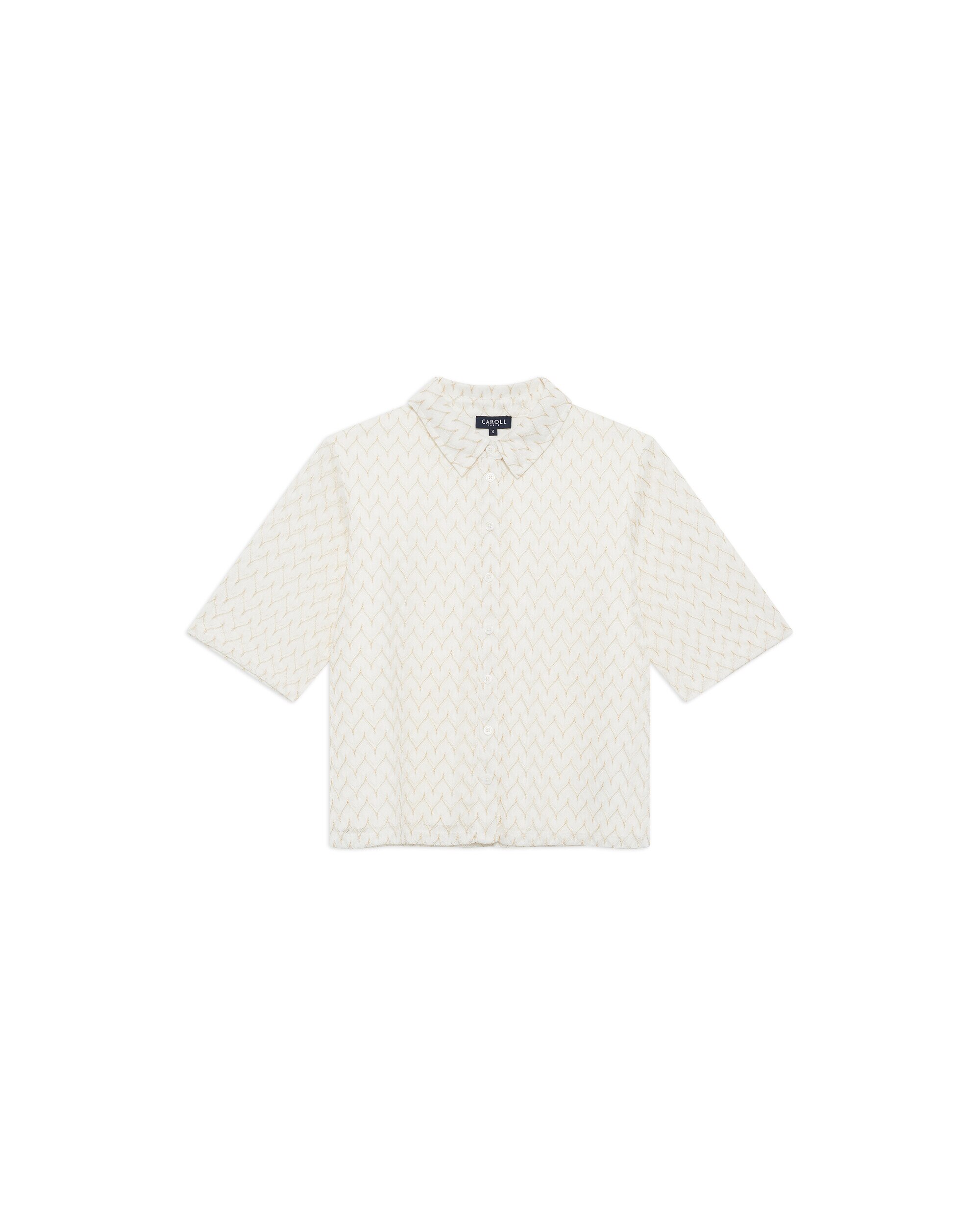 Camisa de mujer con manga corta y efecto calado - Caroll - Blanco Blanco-3
