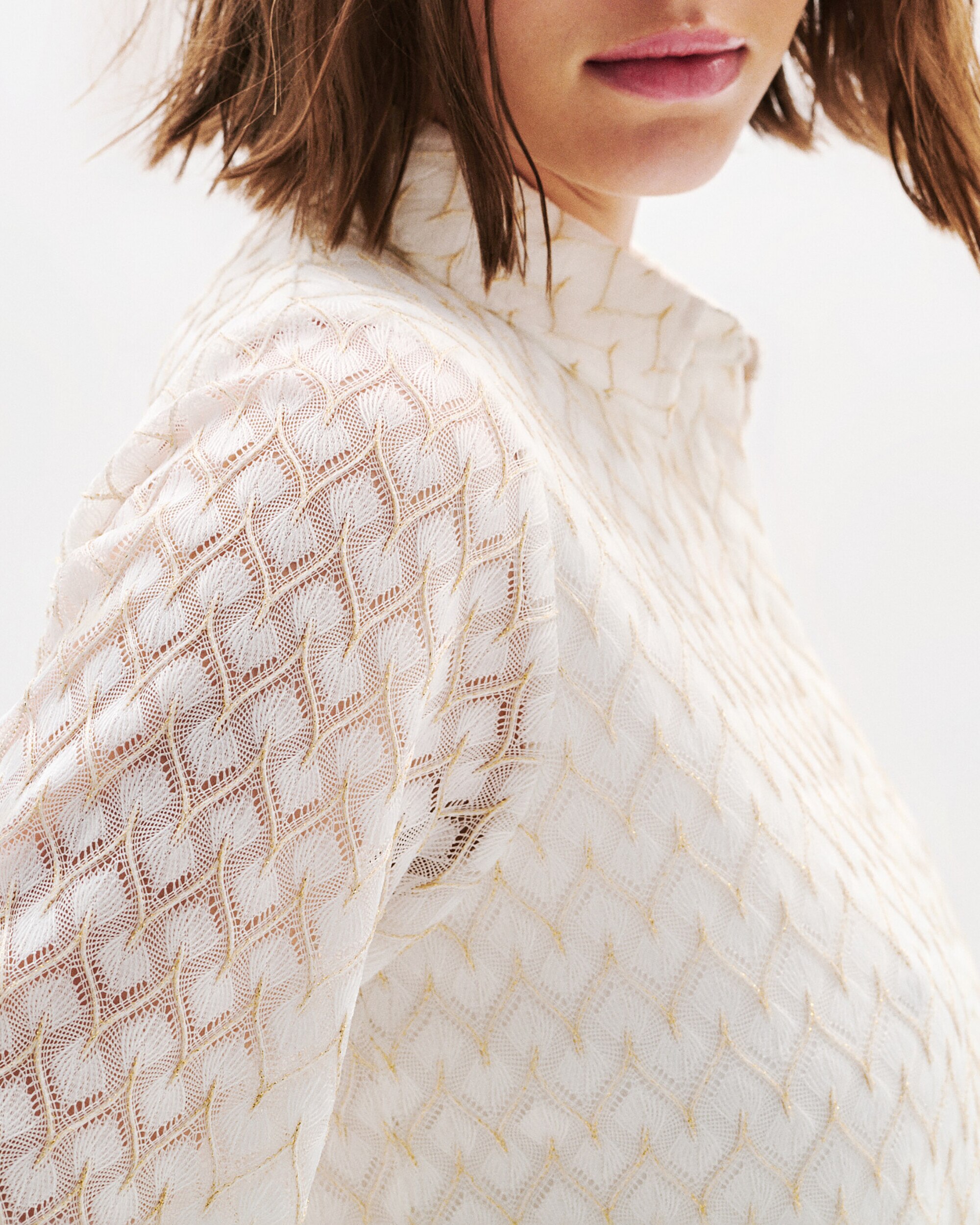Camisa de mujer con manga corta y efecto calado - Caroll - Blanco Blanco-4