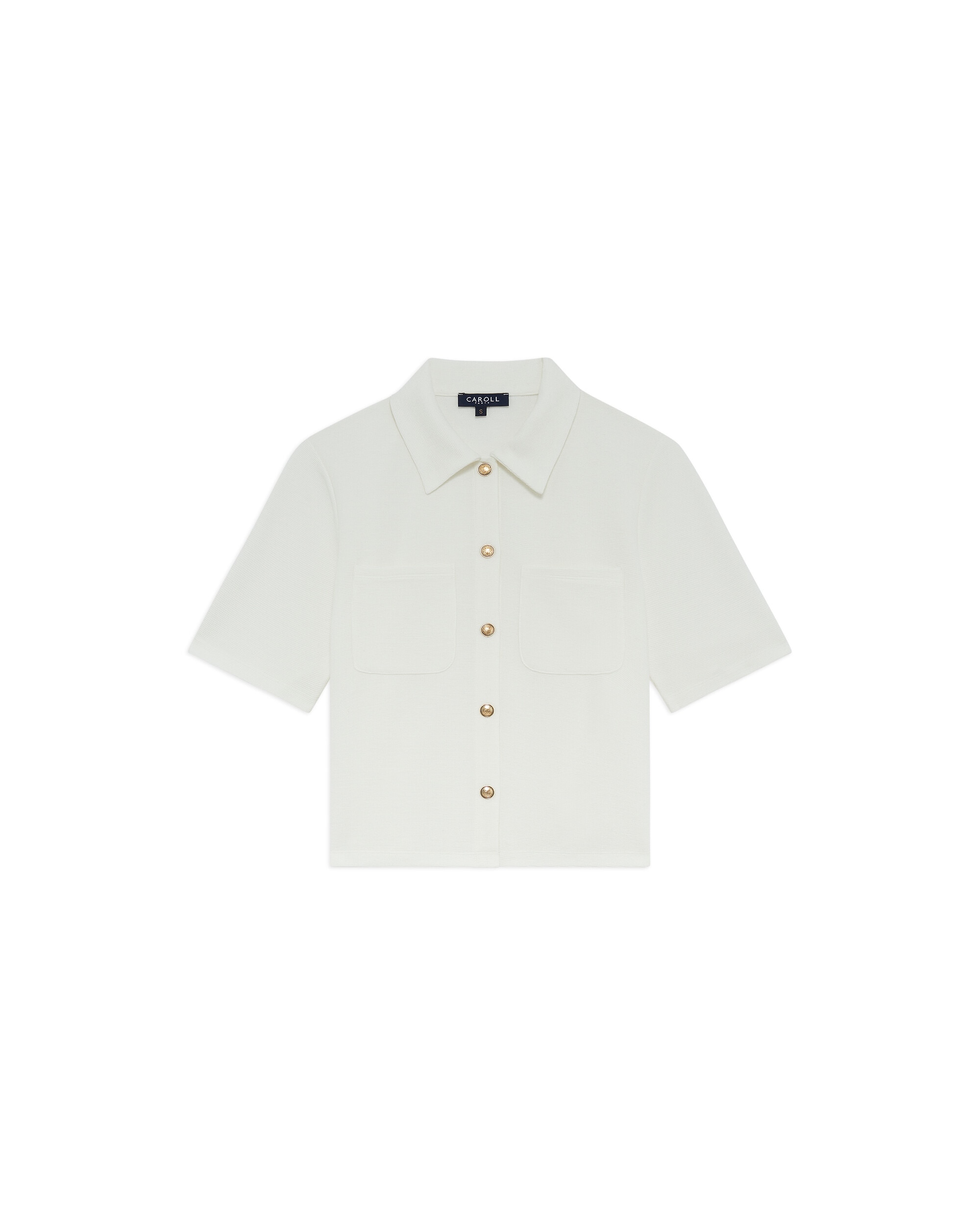 Camisa de mujer con bolsillos y manga corta - Caroll - Crema Crema-3
