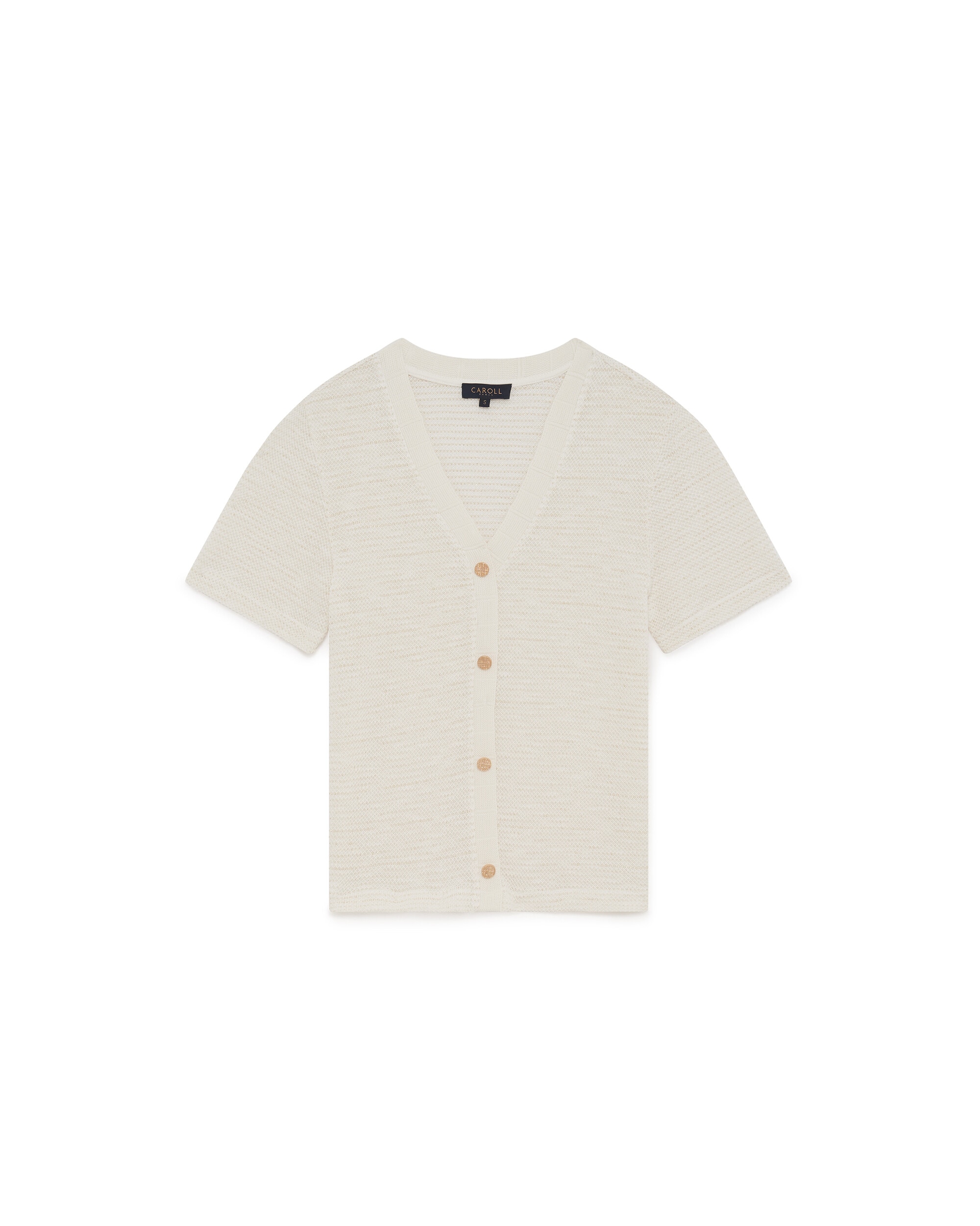 Cárdigan de mujer con escote pico y botones a contraste - Caroll - Crema Crema-4