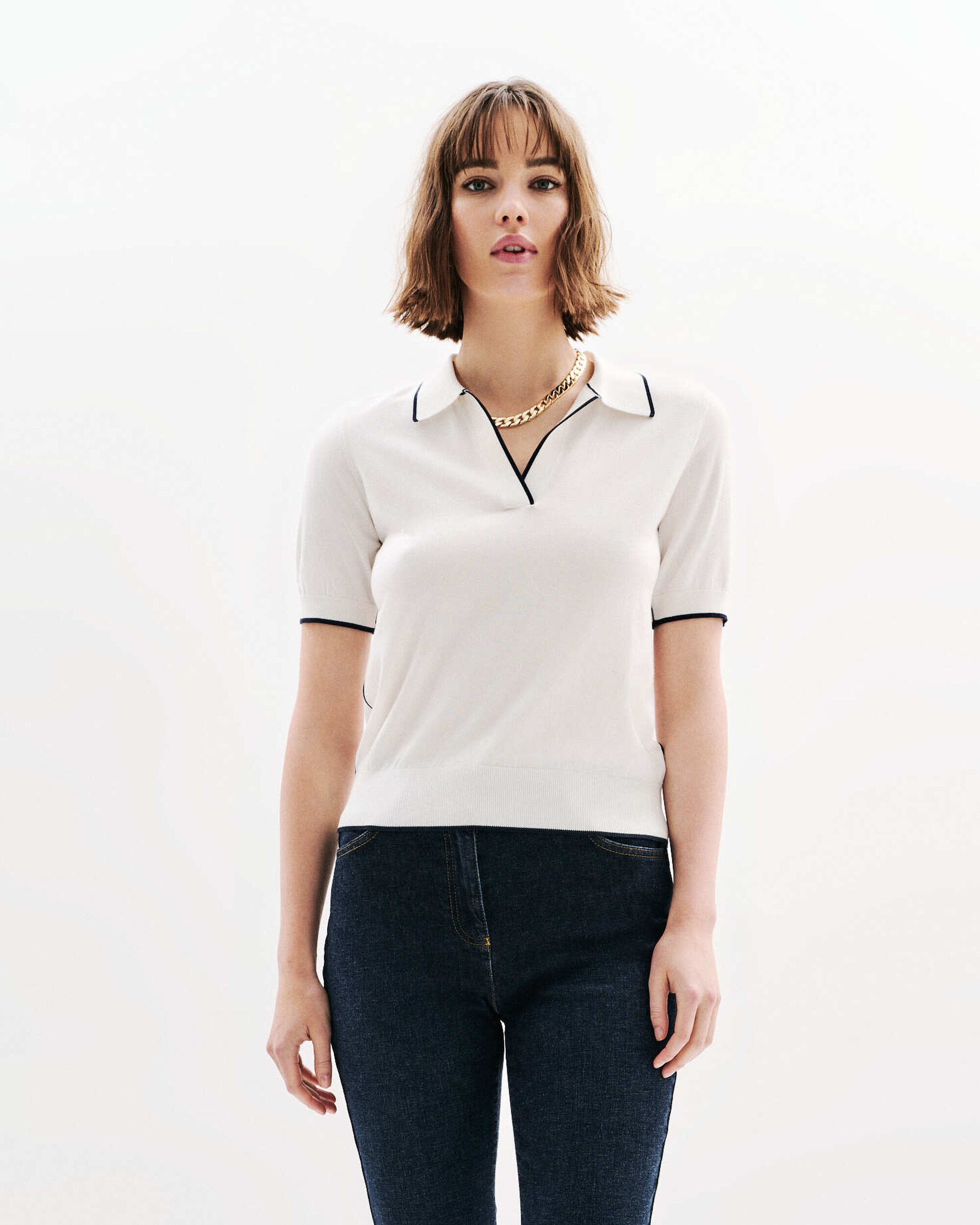 Caroll - Jersey de mujer de manga corta y escote pico con.