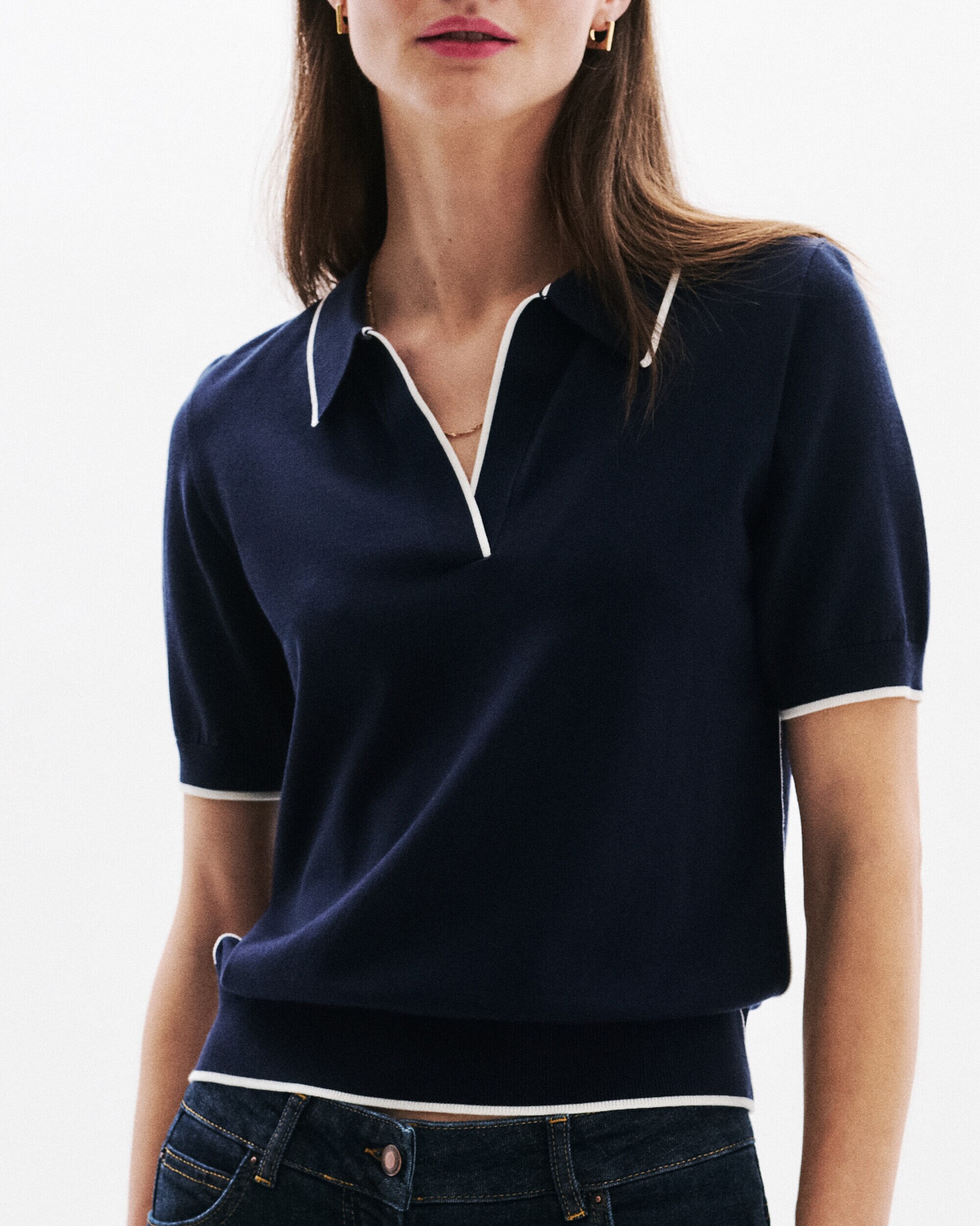 Jersey de mujer de manga corta y escote pico con - Caroll - Azul marino Azul marino-3