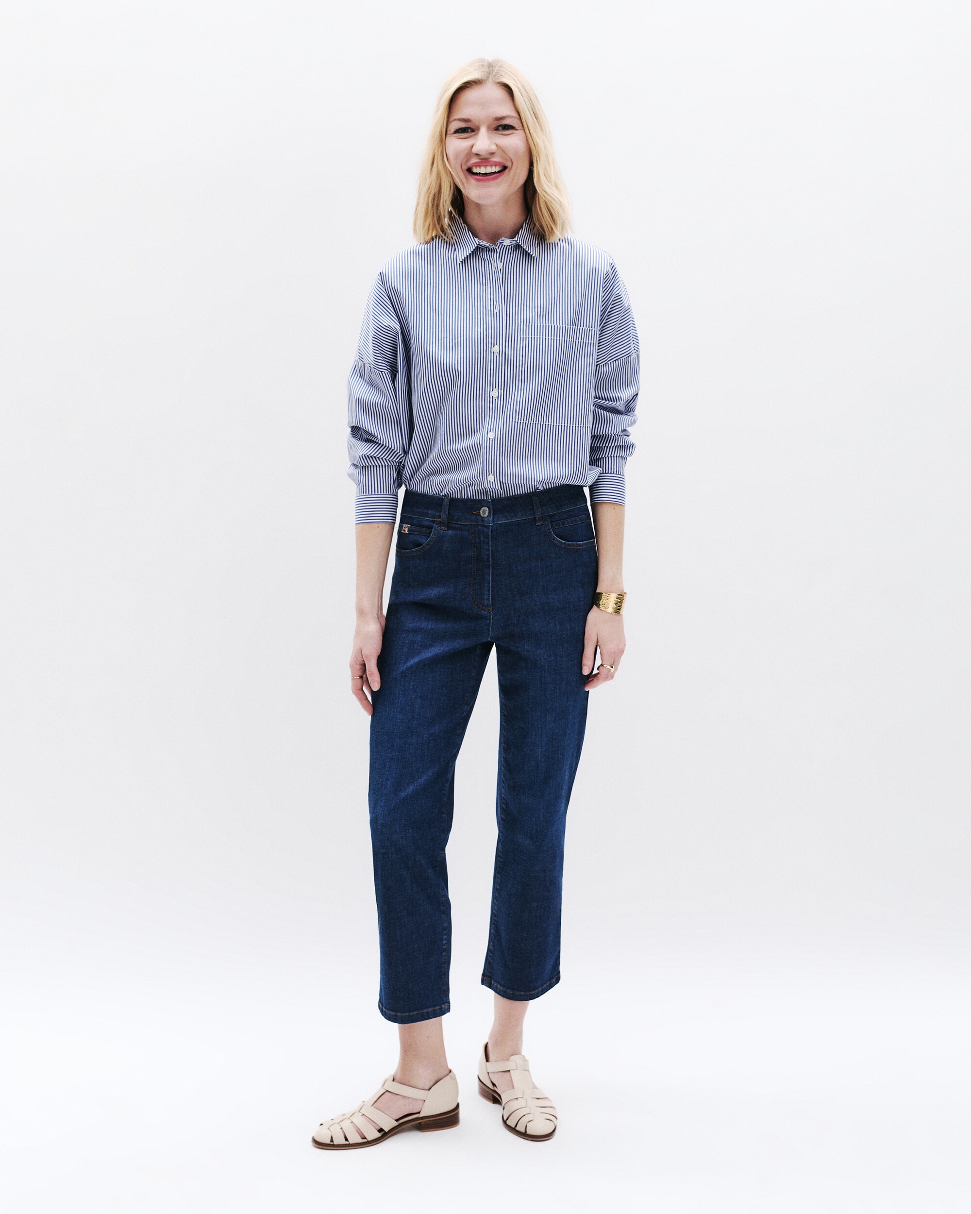 Caroll - Pantalón vaquero de mujer con tiro alto de corte 7/8.