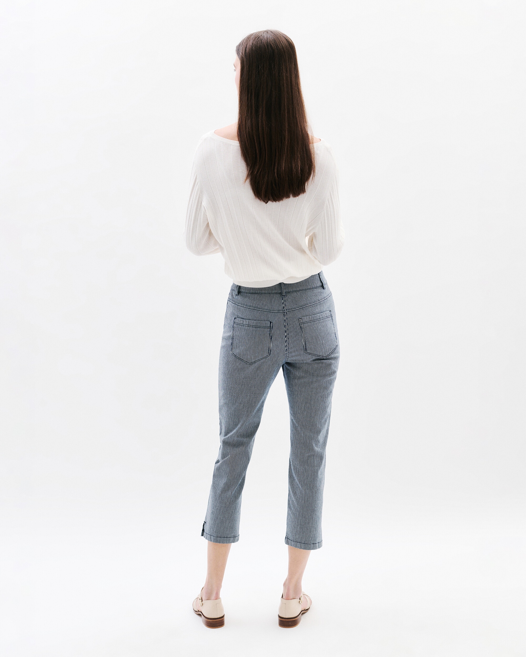 Pantalón de mujer de corte slim con estampado de rayas - Caroll - Azul marino / Rosa Azul marino / Rosa-2