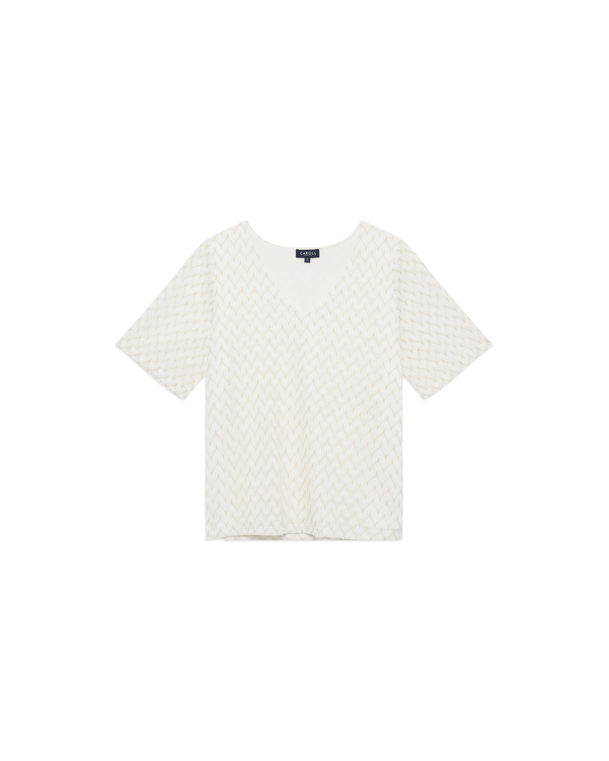 Camiseta de mujer con manga corta y efecto calado - Caroll - Crema Crema-4