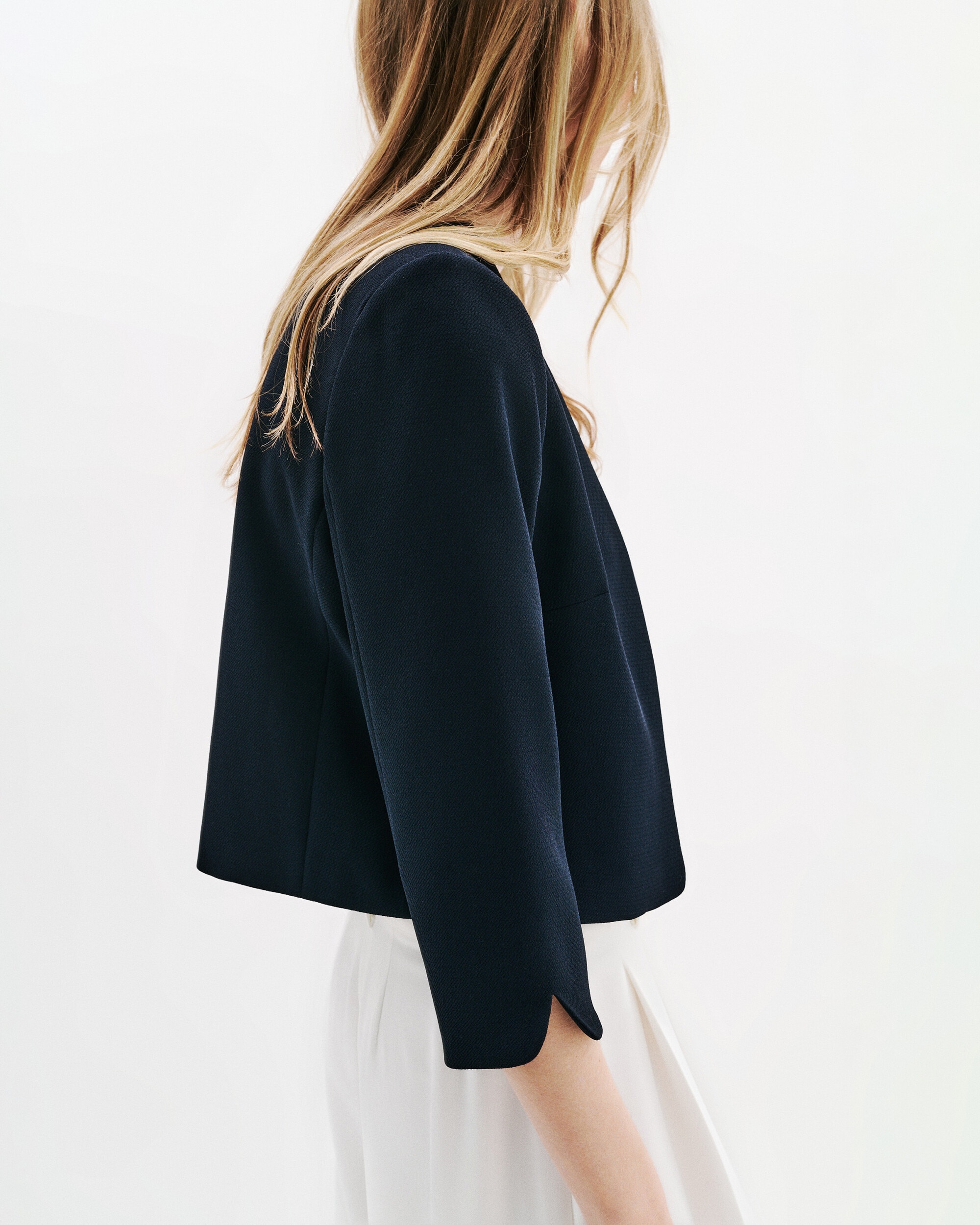 Chaqueta de mujer con manga francesa y sin botones - Caroll - Azul marino Azul marino-3