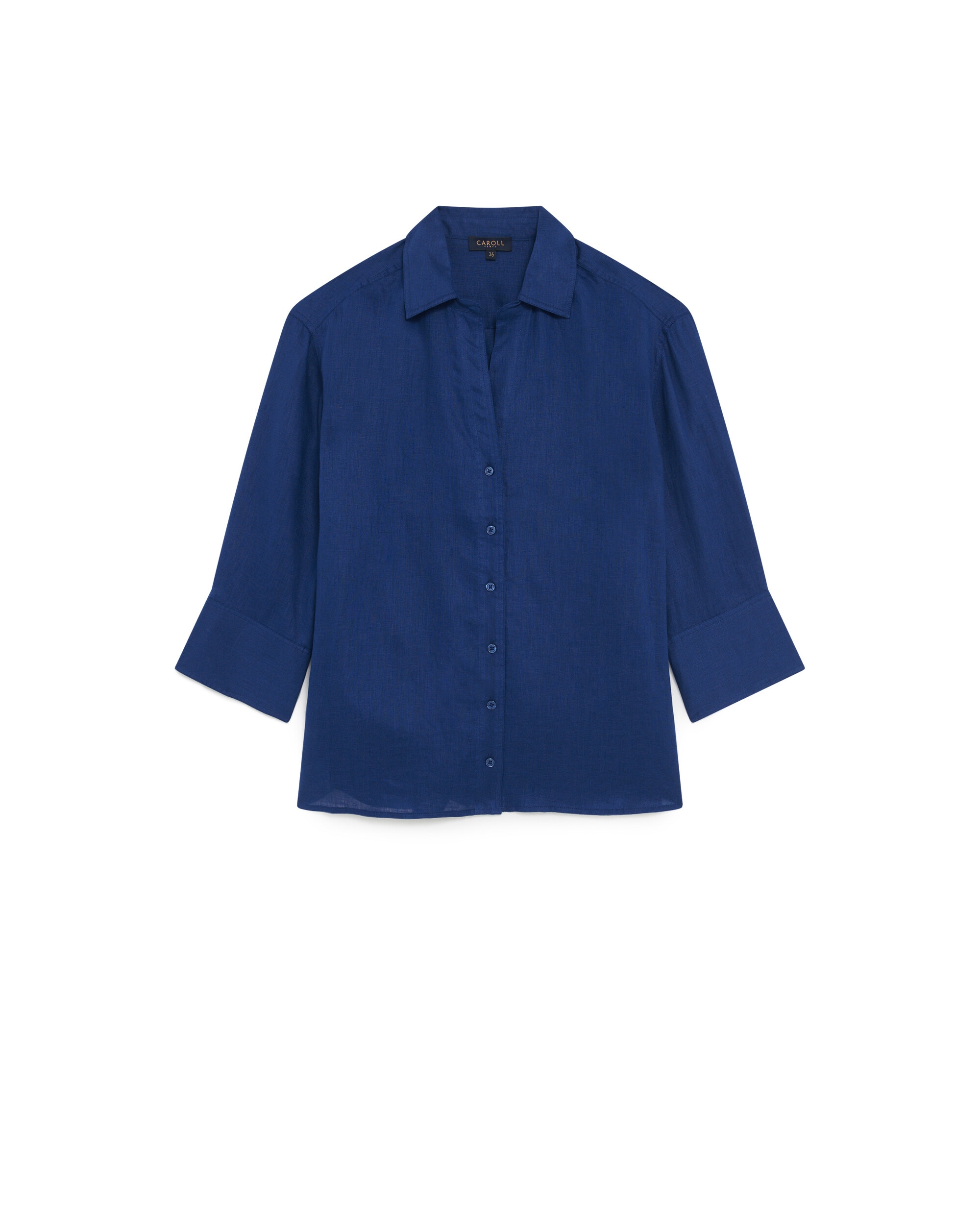 Camisa de mujer con manga francesa en lino 100% - Caroll - Azul Azul-4
